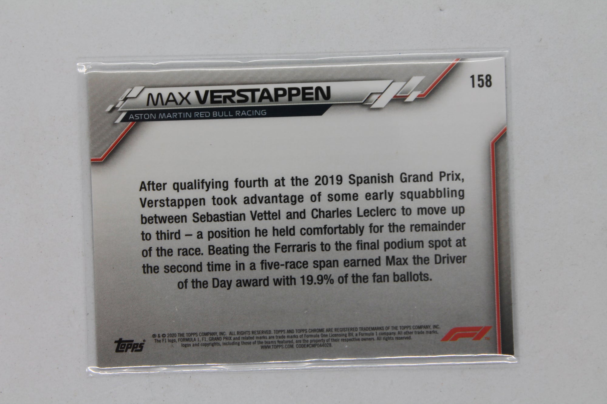 Max Verstappen 2020 Topps Chrome Formula 1 - Grand Prix Driver of the Day - Rookie Card