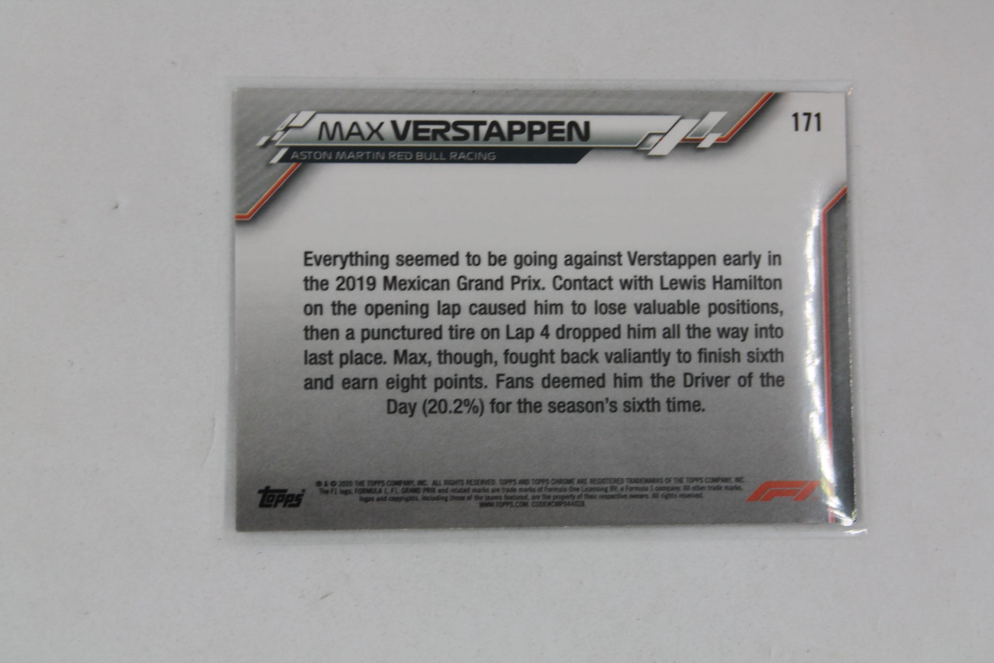 Max Verstappen 2020 Topps Chrome Formula 1 - Grand Prix Driver of the Day - Rookie Card