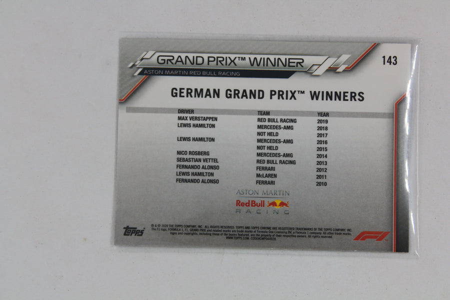 Max Verstappen 2020 Topps Chrome Formula 1 - Grand Prix Winners - Rookie Card - Germany
