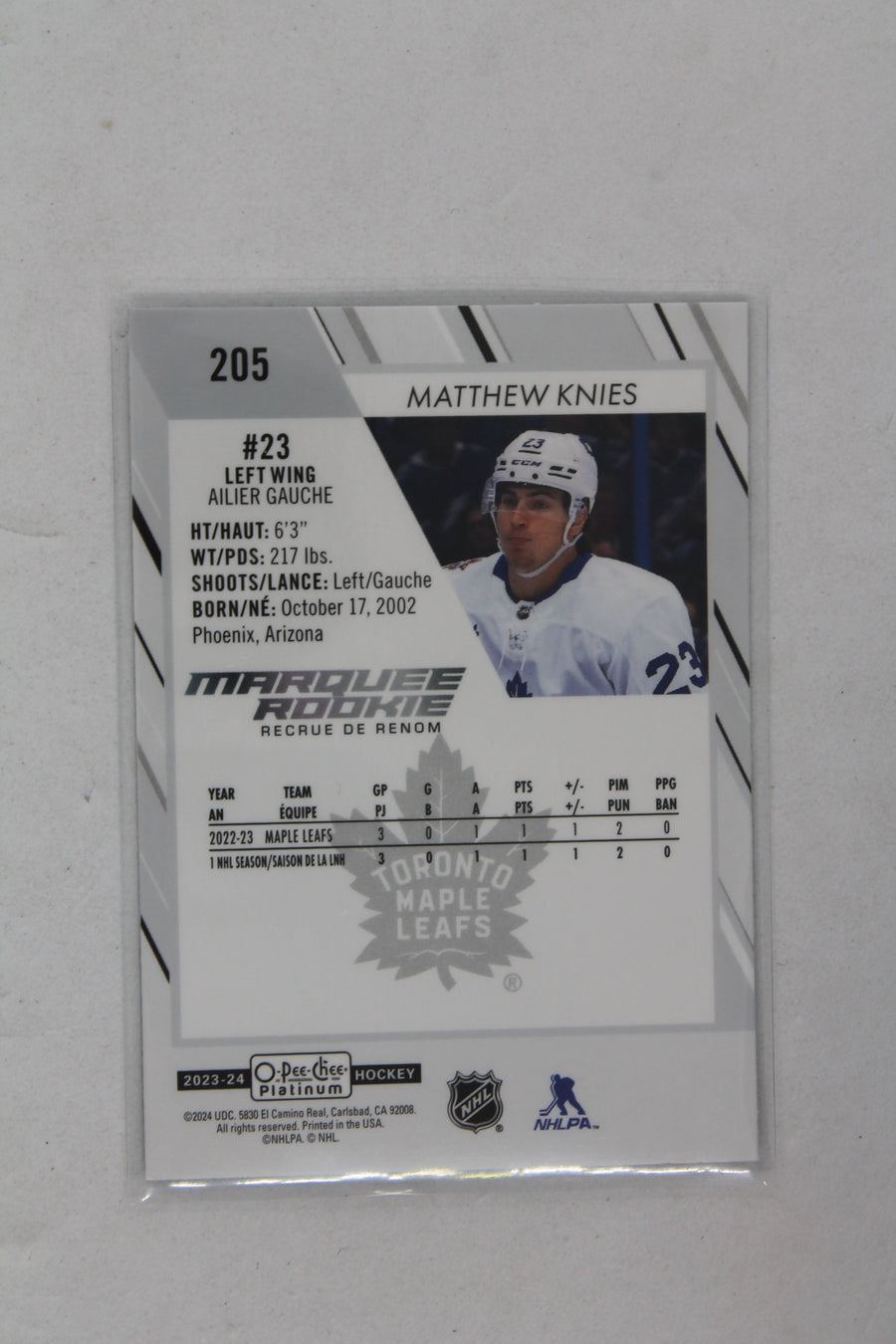 Matthew Knies 2023-24 O-Pee-Chee Platinum Marquee Rookies Rookie Card