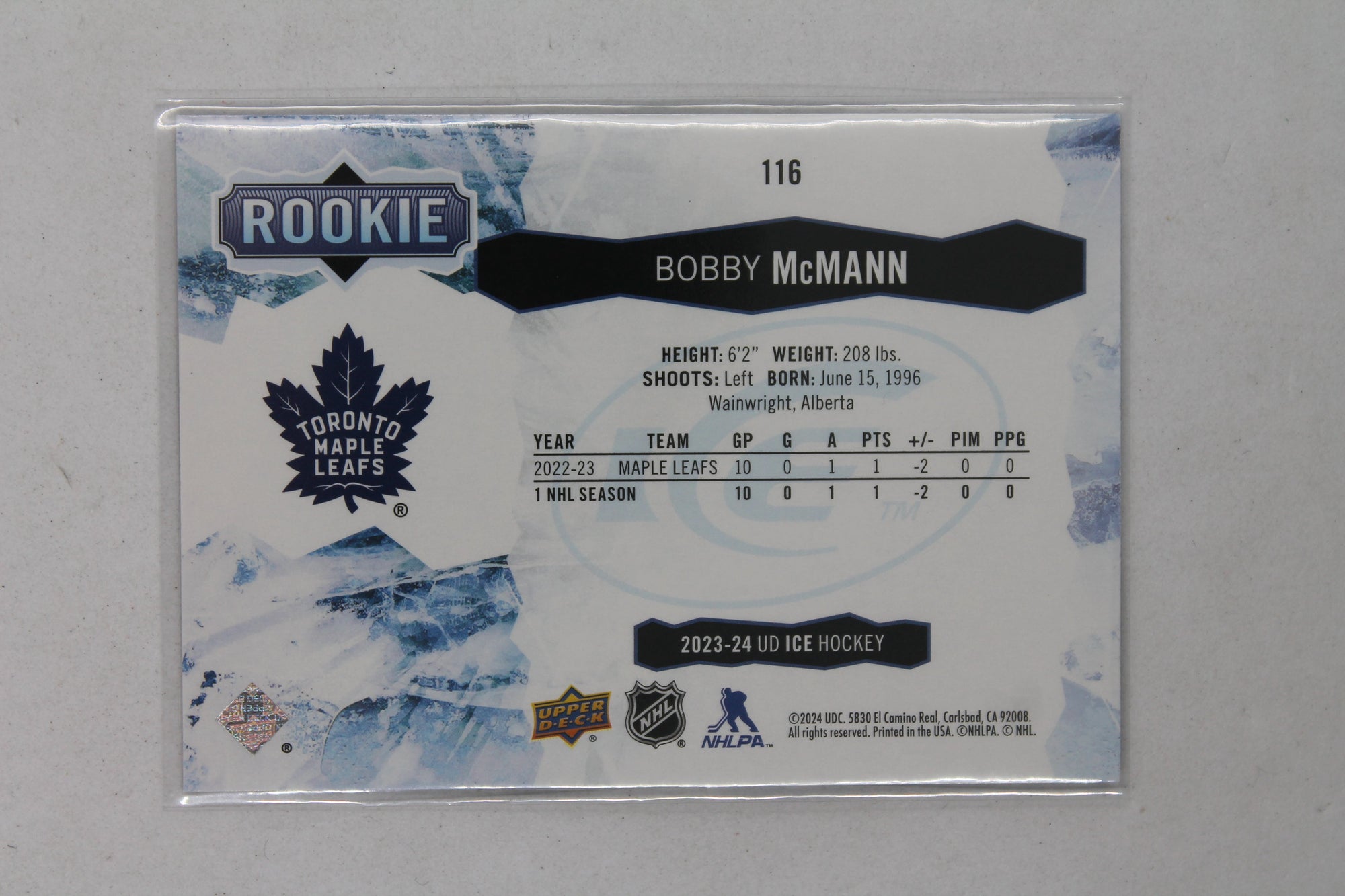 Bobby McMann 2023-24 Upper Deck Ice Purple Rookies Rookie Card