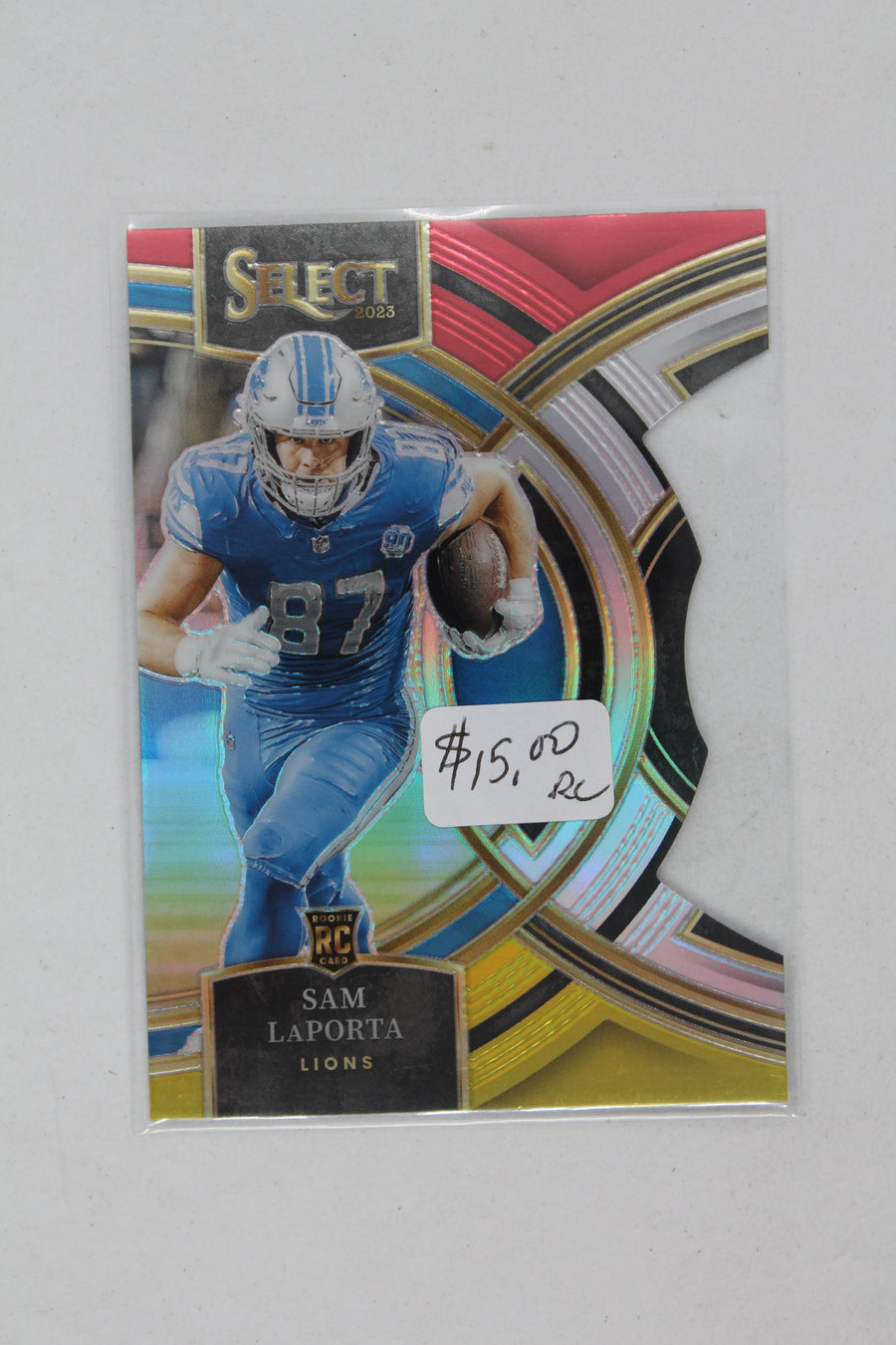 Sam LaPorta 2023 Panini Select Red & Yellow Prizm Die-Cut Rookie Card