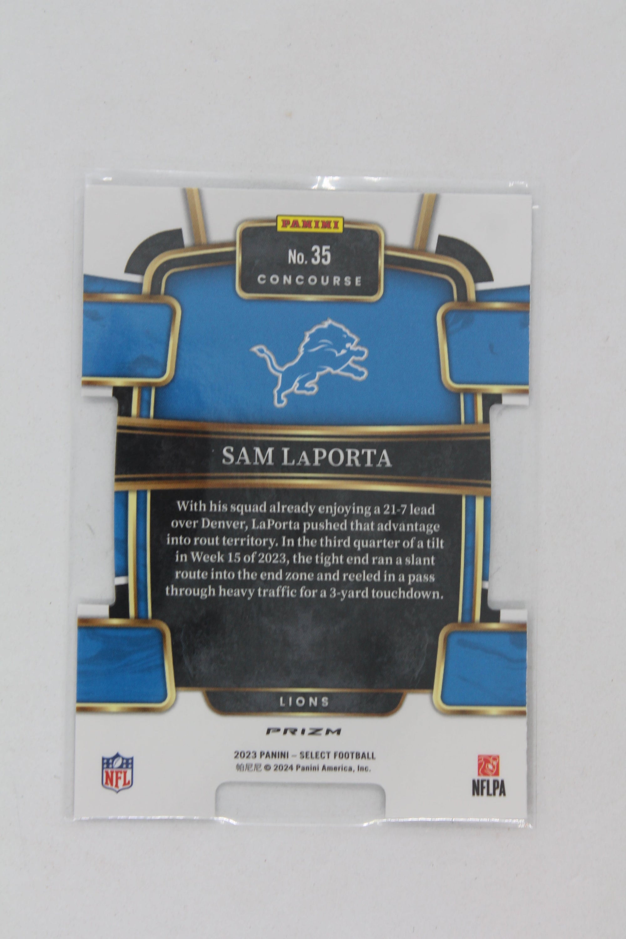 Sam LaPorta 2023 Panini Select Silver Prizm Die-Cut Rookie Card