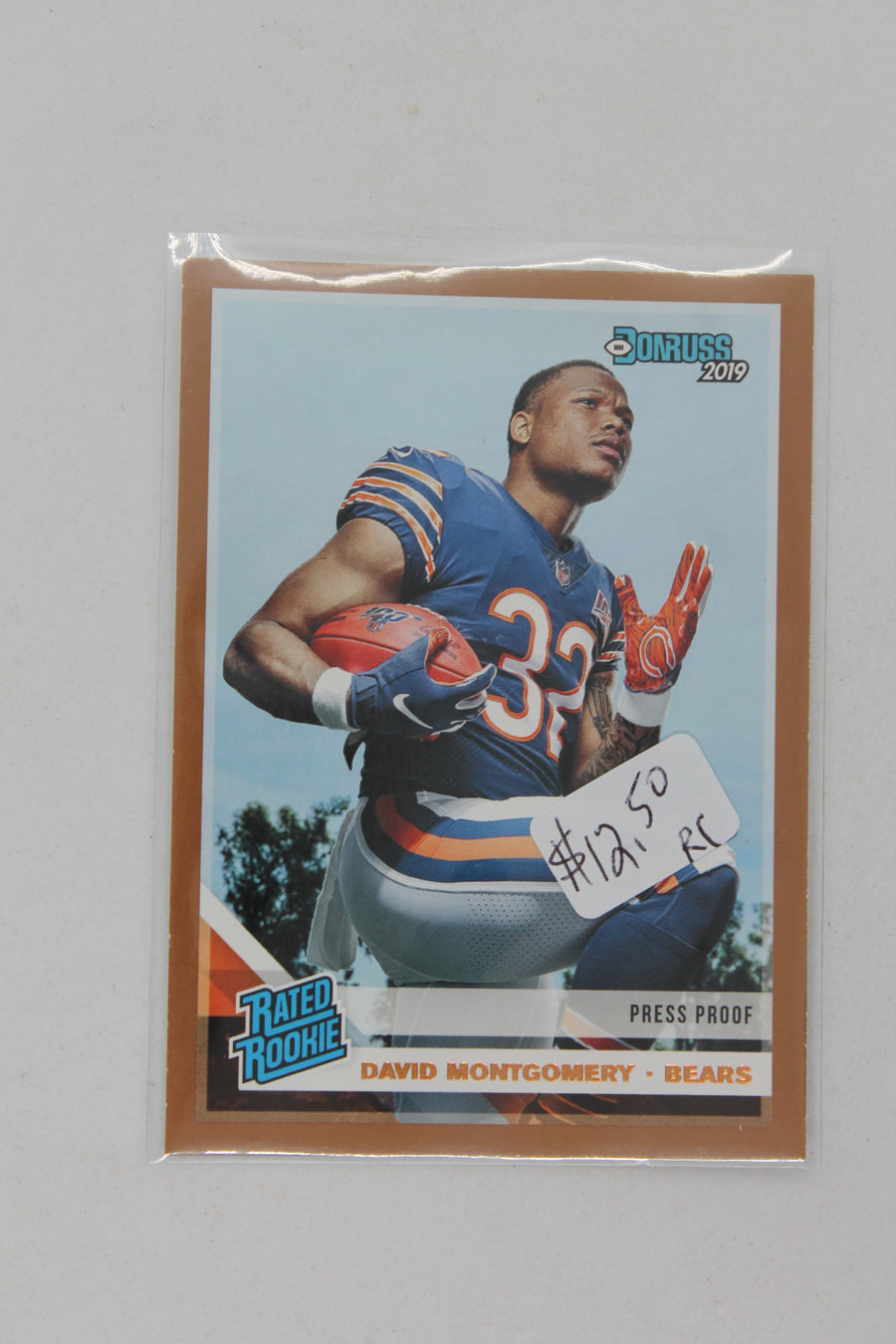 David Montgomery 2019 Panini Donruss - Press Proof Bronze Rated Rookie Rookie Card
