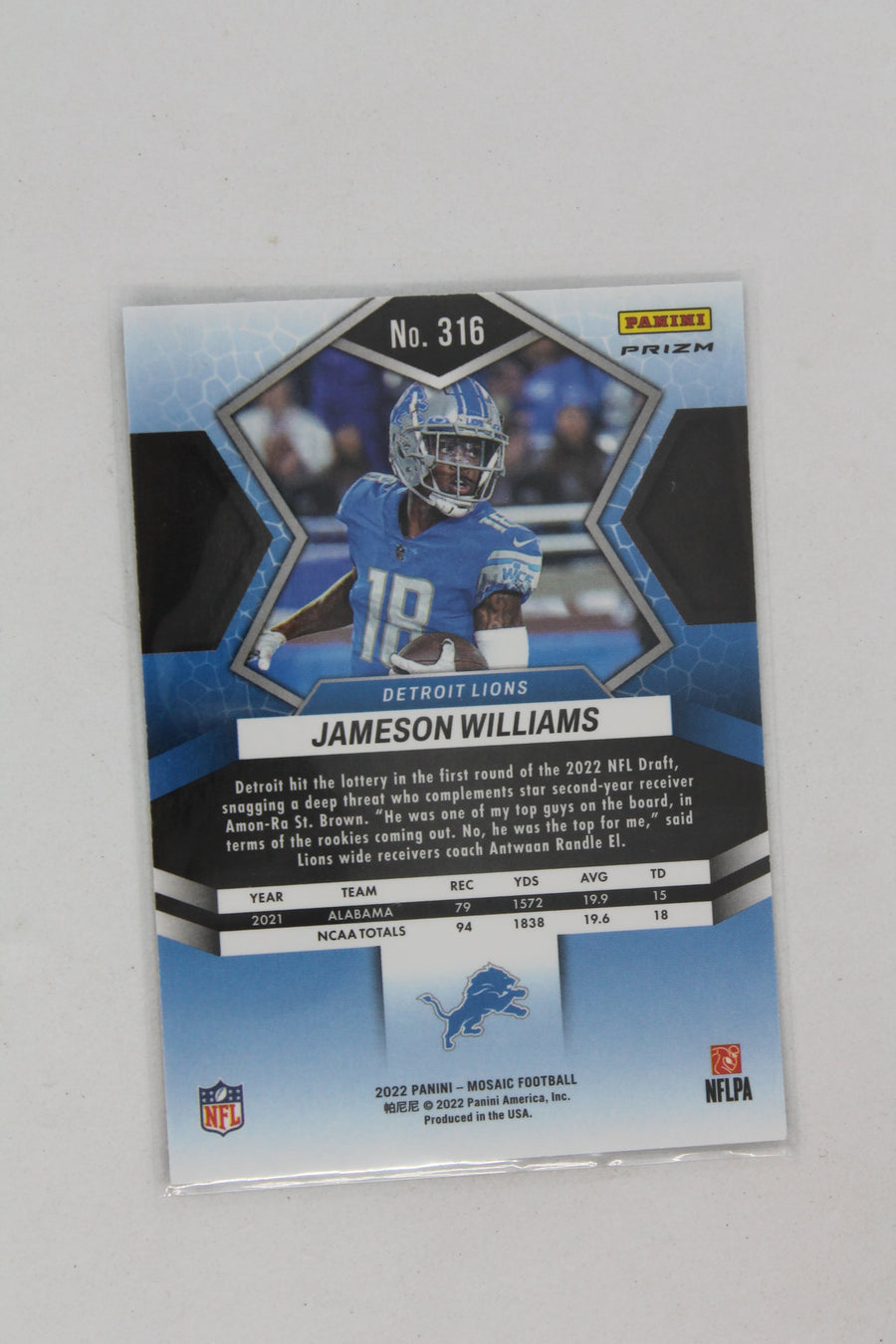 Jameson Williams 2022 Panini Green Mosaic Prizm - Rookies -  Rookie Card