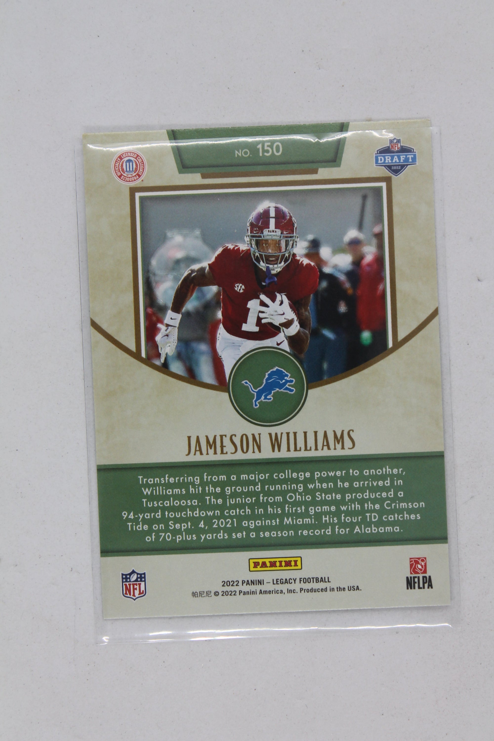 Jameson Williams 2022 Panini Legacy Rookies Rookie Card