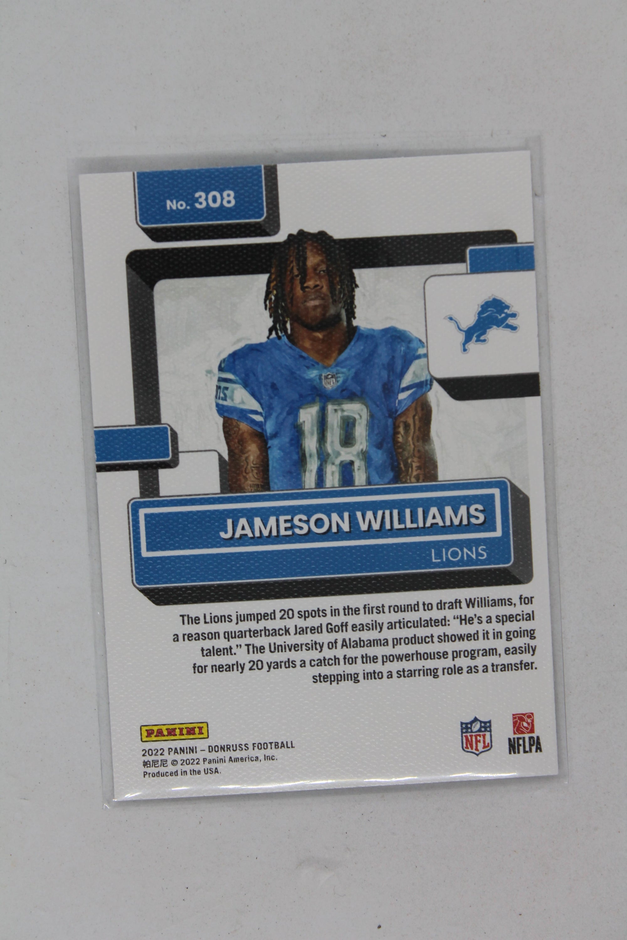 Jameson Williams 2022 Panini Donruss Canvas Portrait Rated Rookie Rookie Card