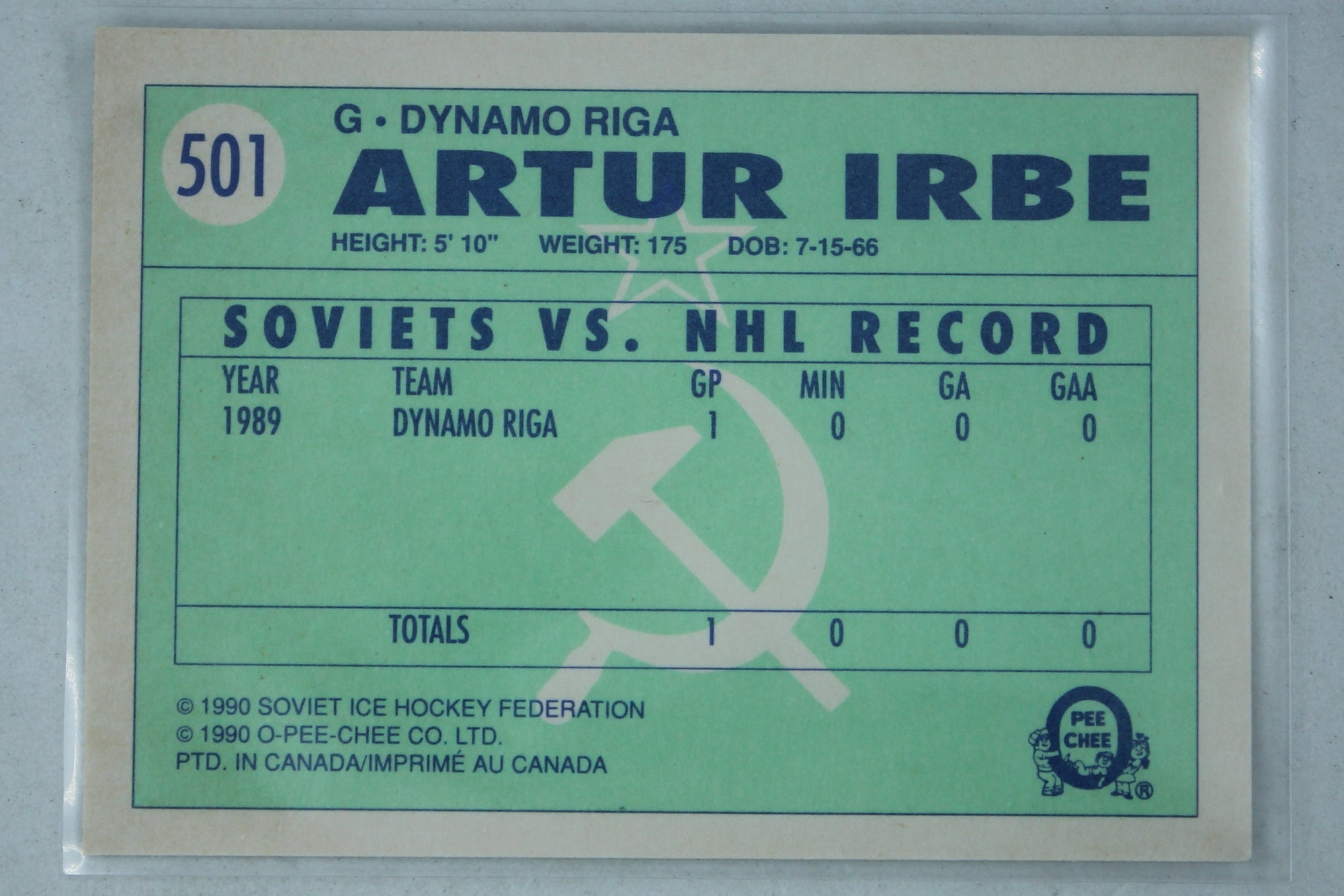 Arturs Irbe 1990-91 O-Pee-Chee Rookie Card (Name Misspelled as Artur)