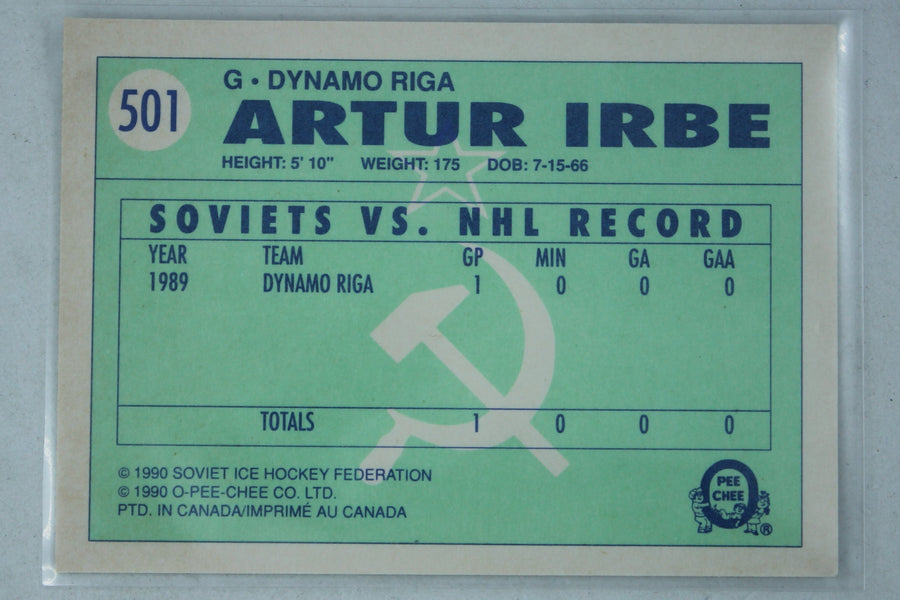 Arturs Irbe 1990-91 O-Pee-Chee Rookie Card (Name Misspelled as Artur)