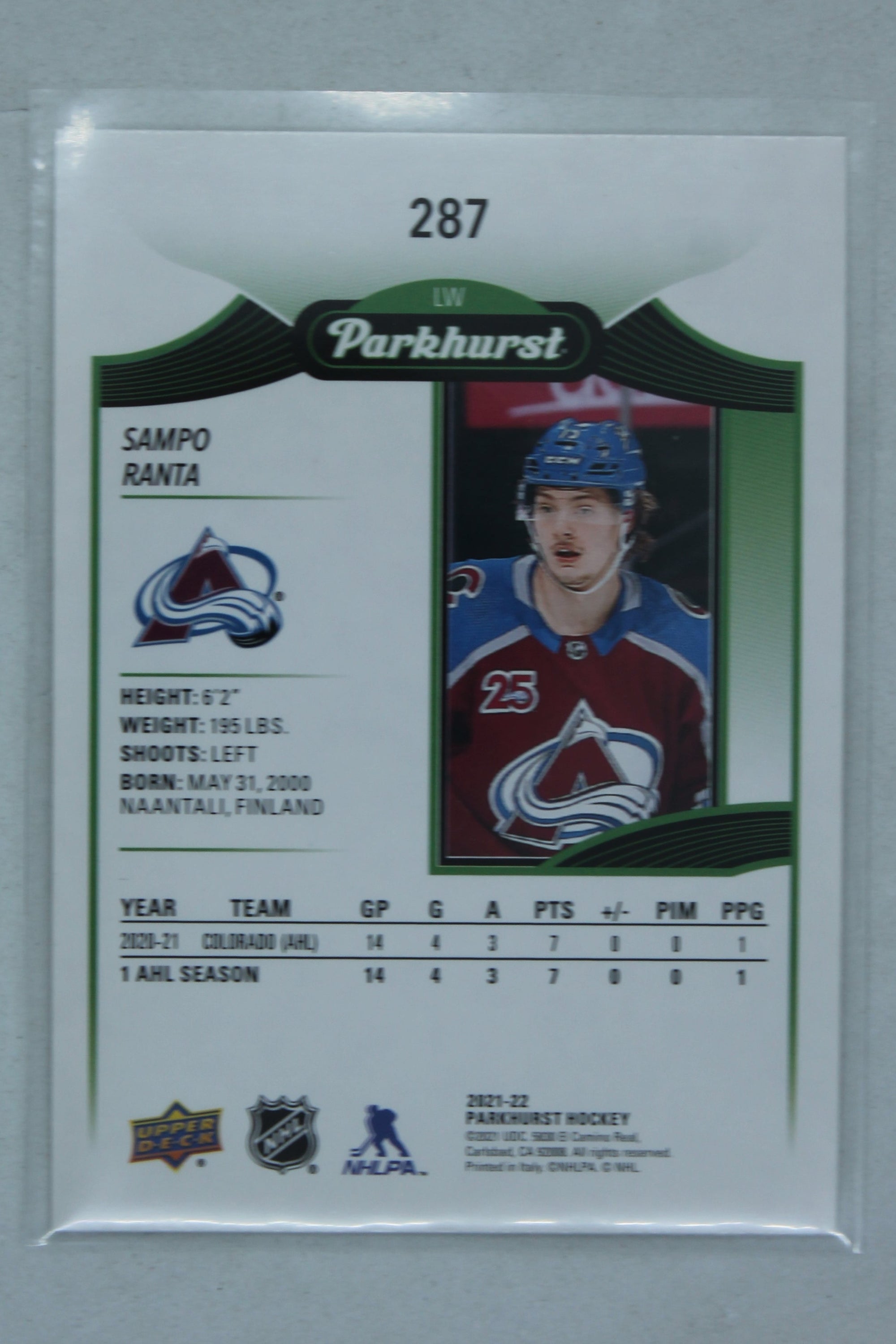 Sampo Ranta 2021-22 Upper Deck Parkhurst Rookies Rookie Card