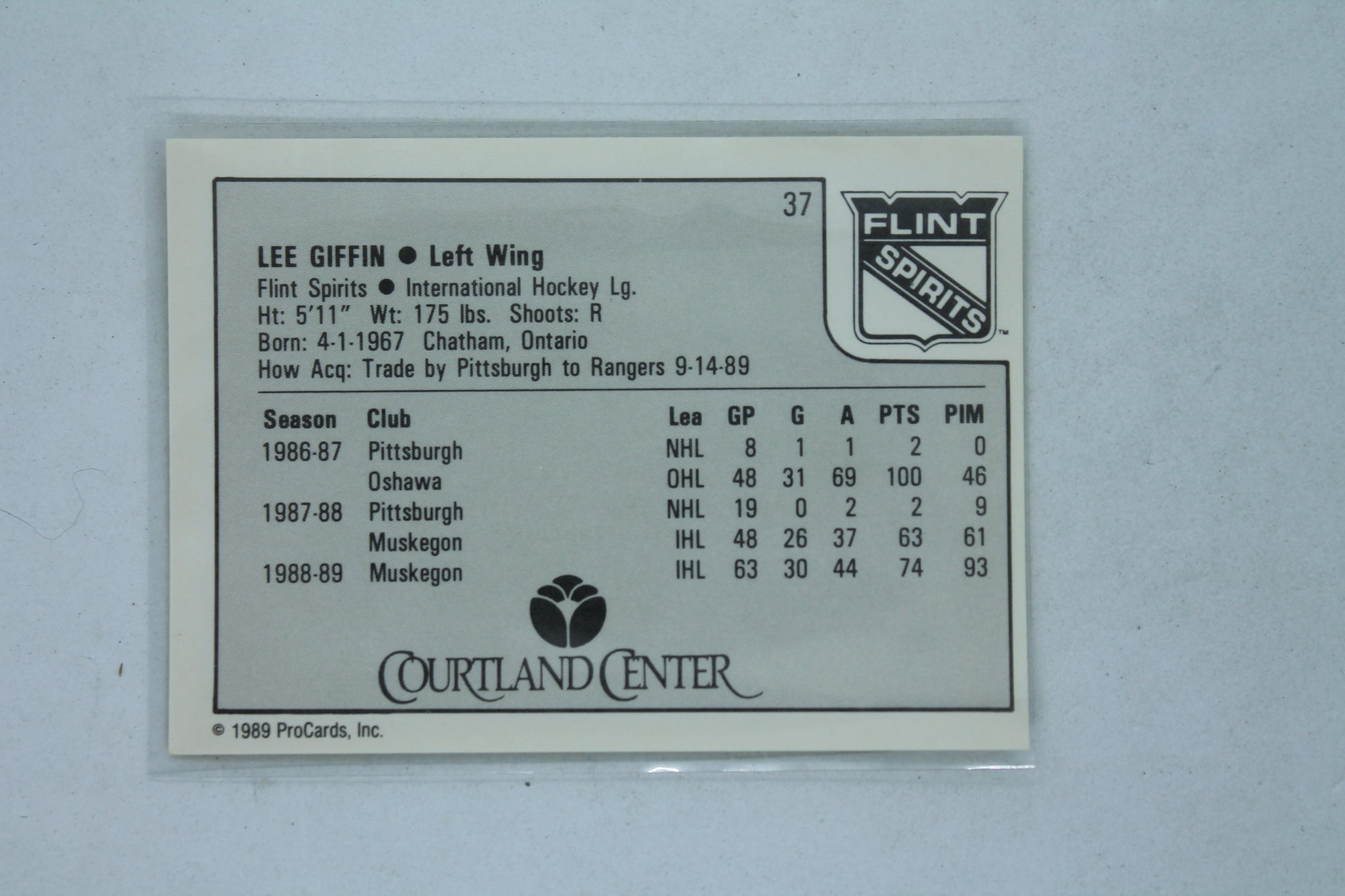 Lee Giffin 1989-90 Procards IHL - PRC - XRC