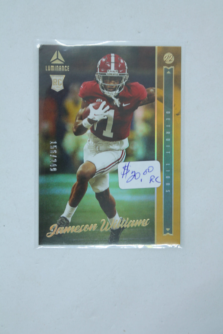 Jameson Williams 2022 Panini Luminance Gold Rookie Rookie Card