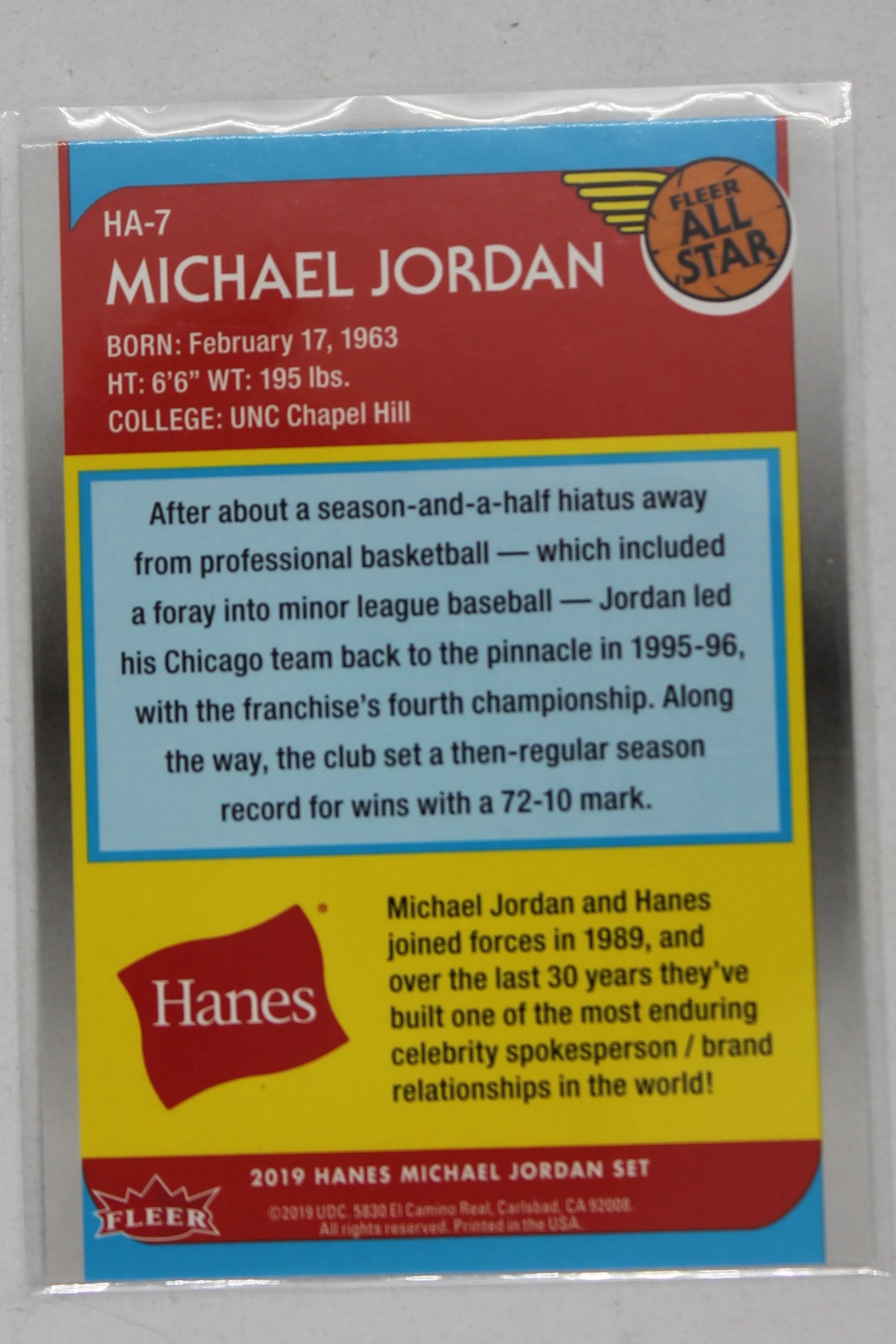 Michael Jordan 2019 Fleer Hanes Michael Jordan - All-Star Inserts #HA-7