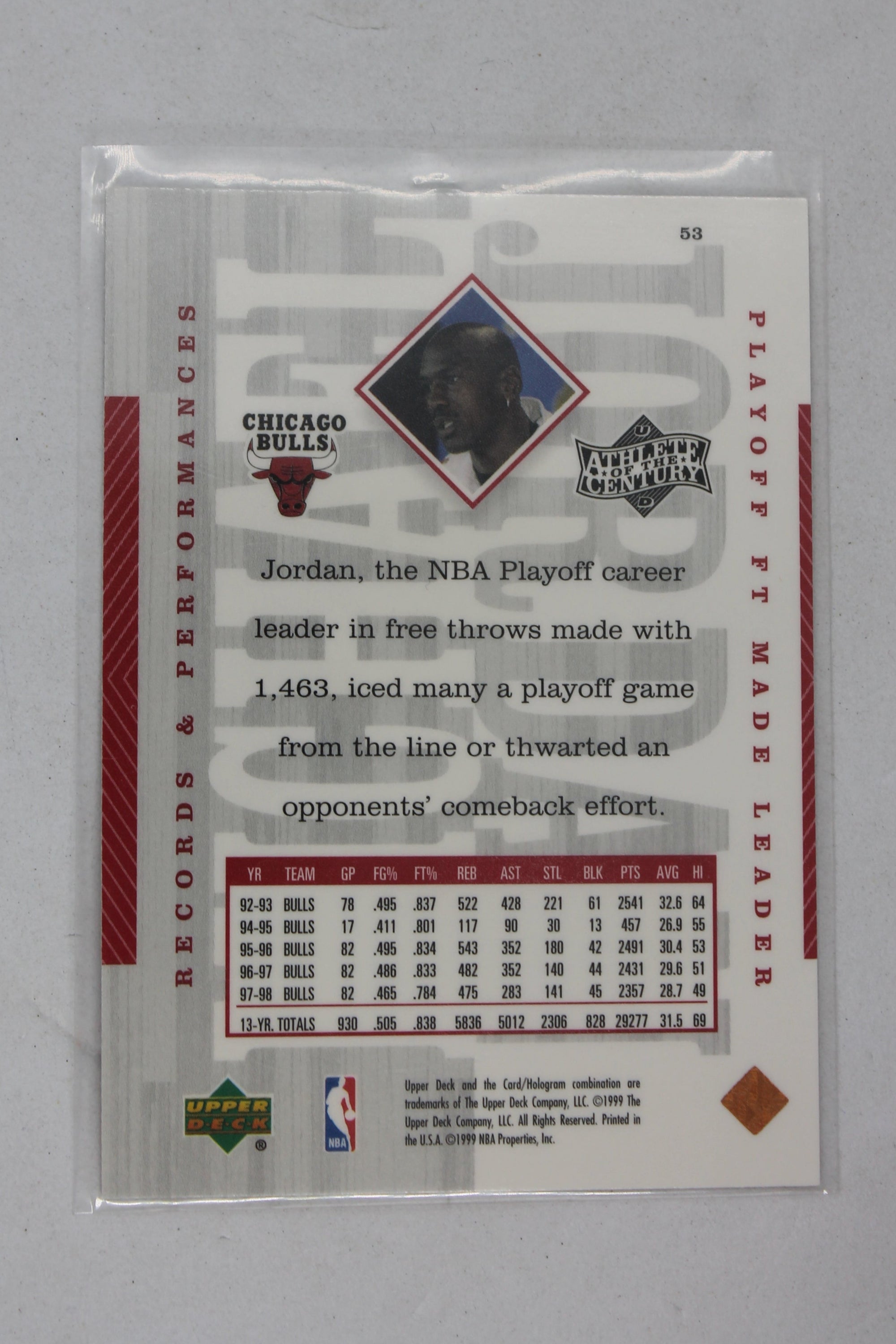 Michael Jordan  1999 Upper Deck Michael Jordan Athlete of the Century - [Base] #53