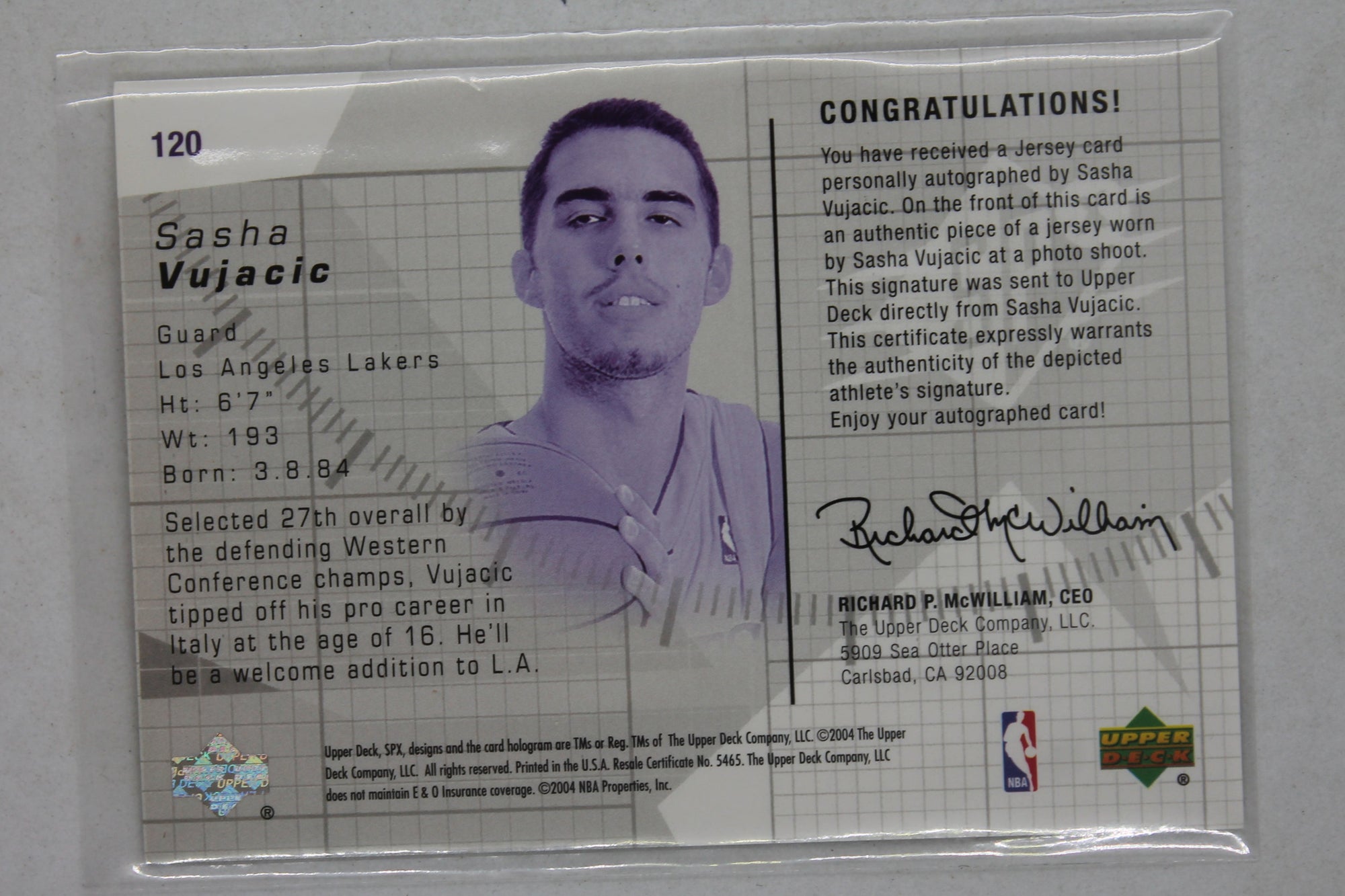 Sasha Vujacic 2004-05 SPx - [Base] #120 Autographed Rookie Jersey -  Rookie Card #1326/1999