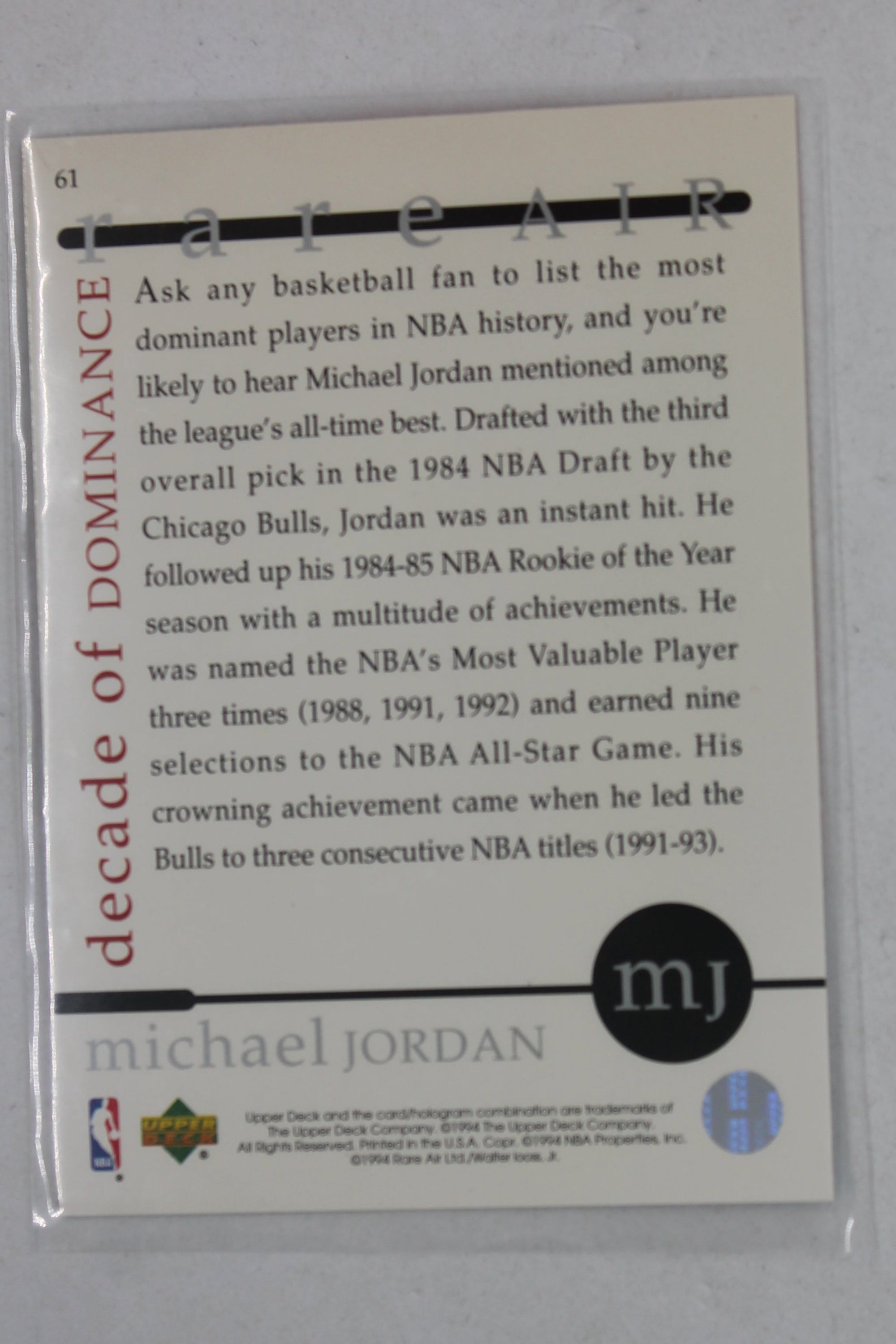 Michael Jordan 1994 Upper Deck Michael Jordan Rare Air Tribute Set - Factory Set [Base] #61 Decade of Dominance