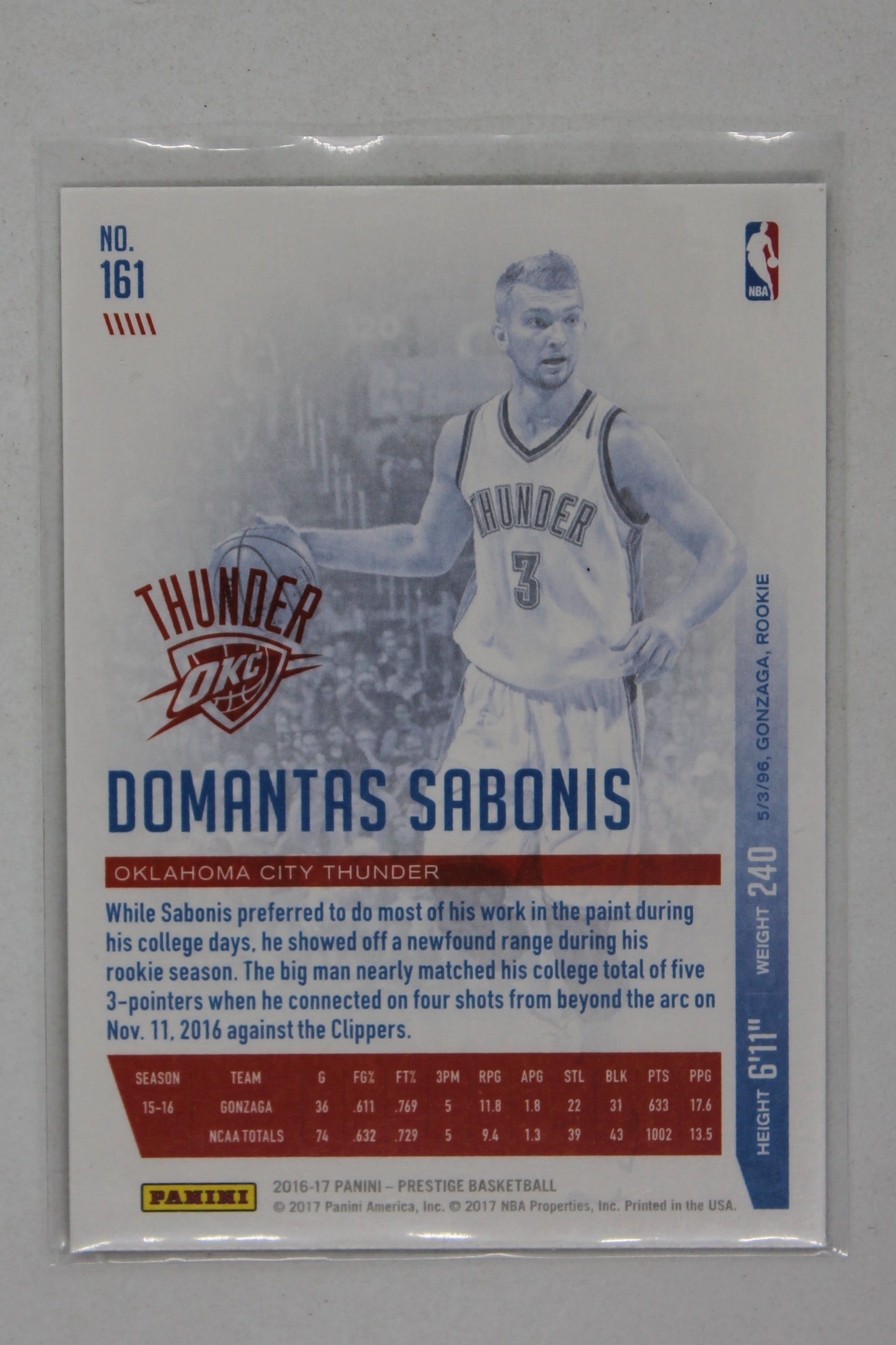 Domantas Sabonis 2016-17 Panini Prestige - [Base] #161 Rookies - Rookie Card