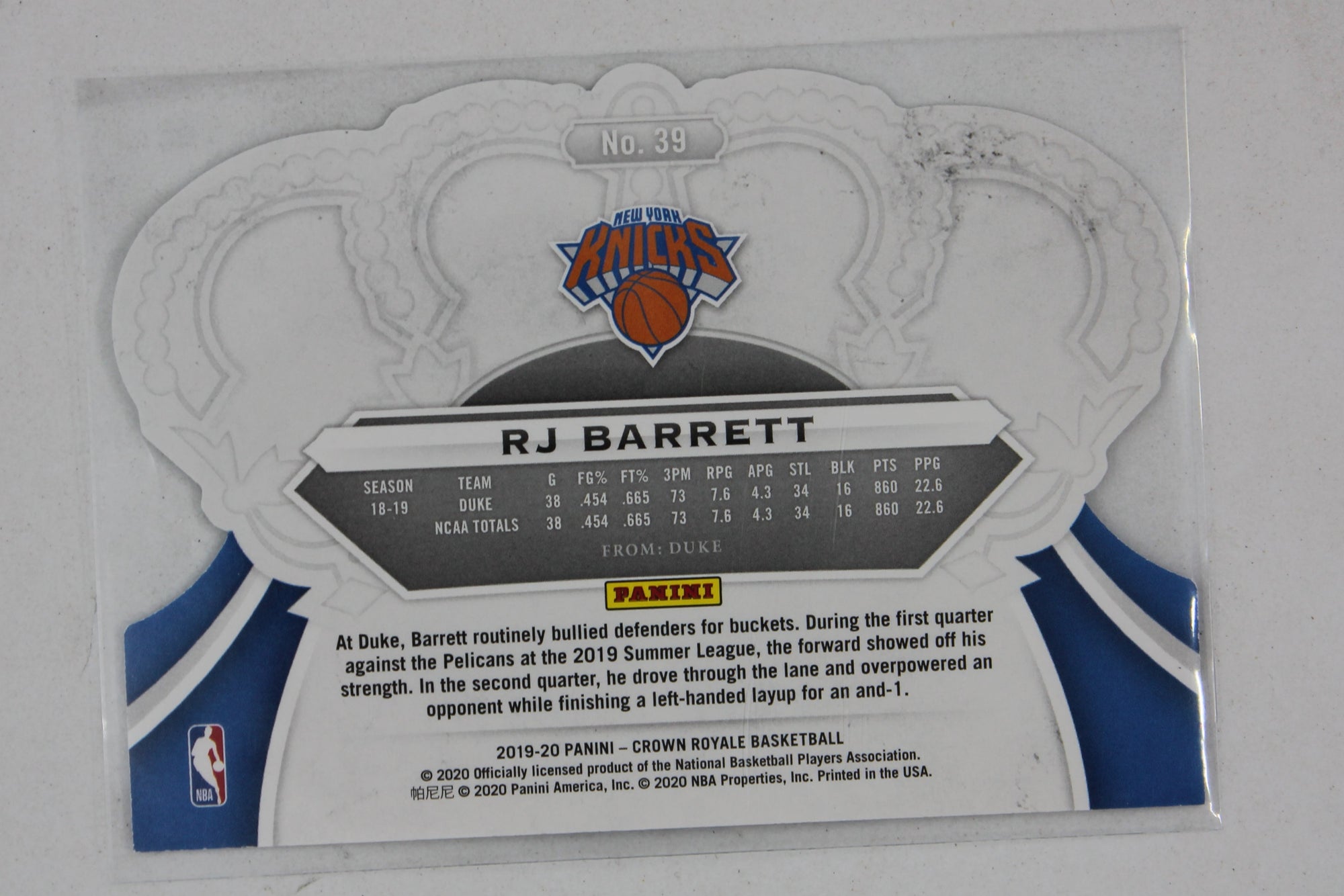 RJ Barrett 2019-20 Panini Crown Royale - [Base] #39 Rookie Card
