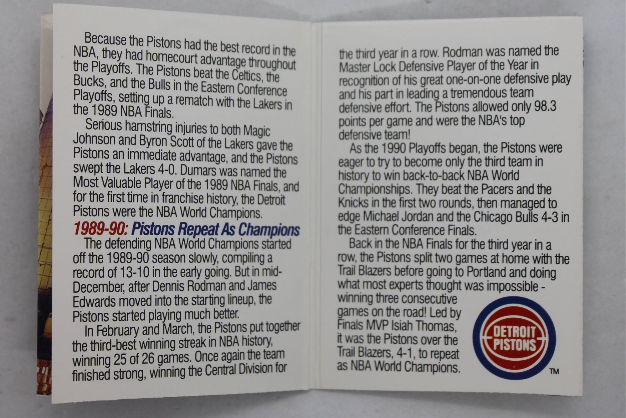 The Detroit Pistons: NBA Detroit Pistons World Champs 1991 Back to Back 89-90 Collect A Books