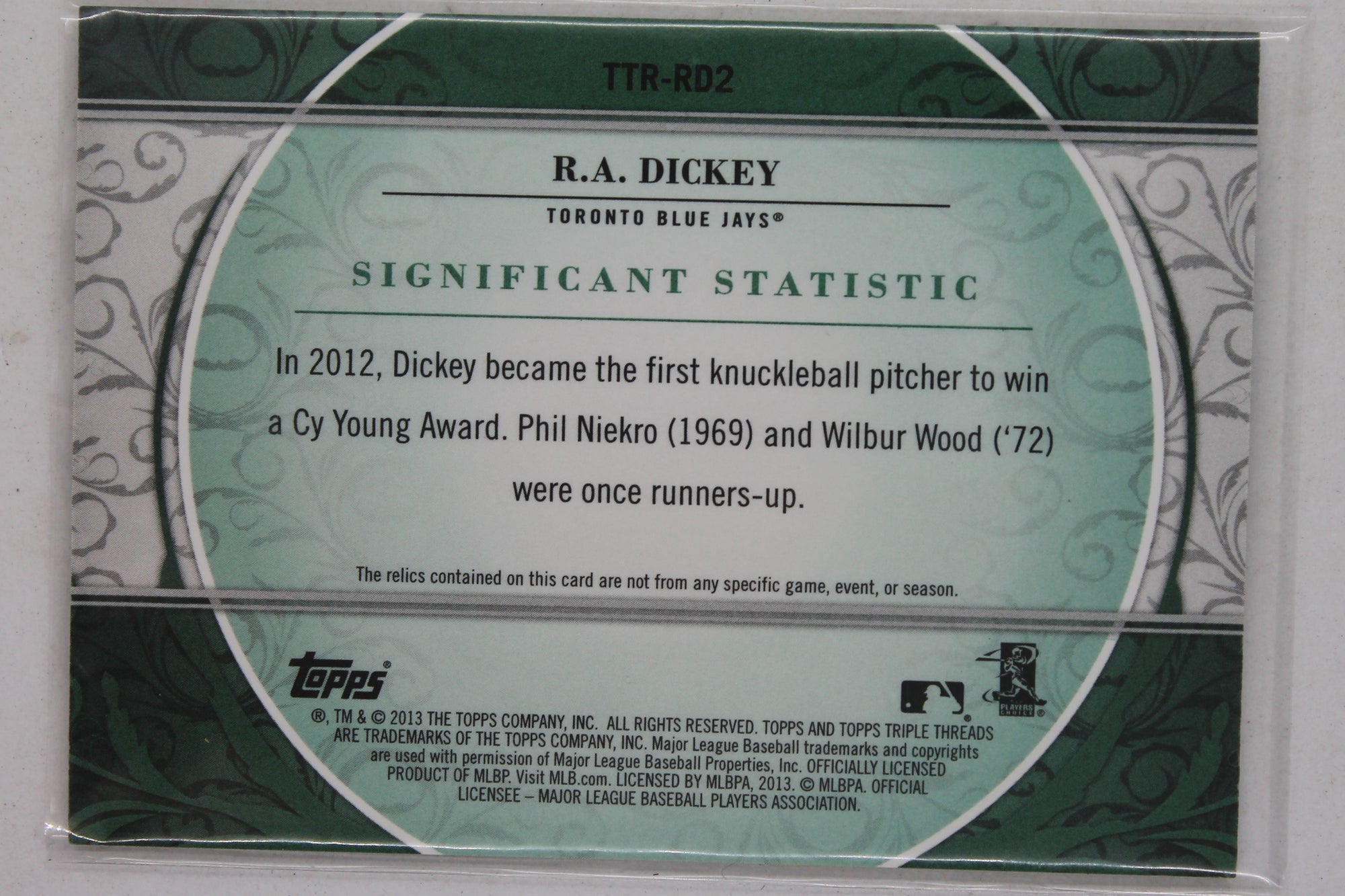 R.A. Dickey 2013 Topps Triple Threads - Bat Card  #13/18