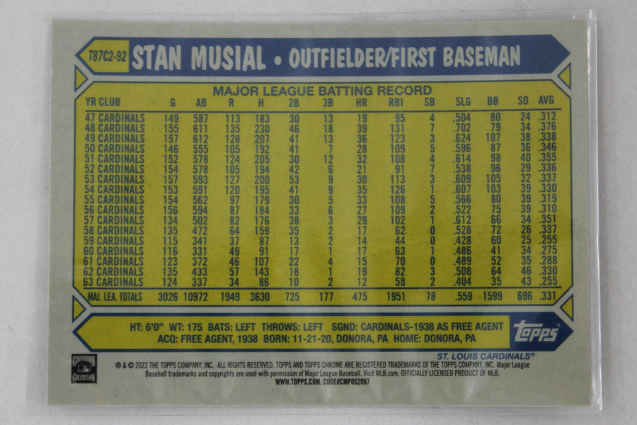 MLB St. Louis Cardinals Stan Musial 2022 Topps Series 2 - 1987 Topps Chrome Silver Pack Series 2 Mojo #T87C2-92