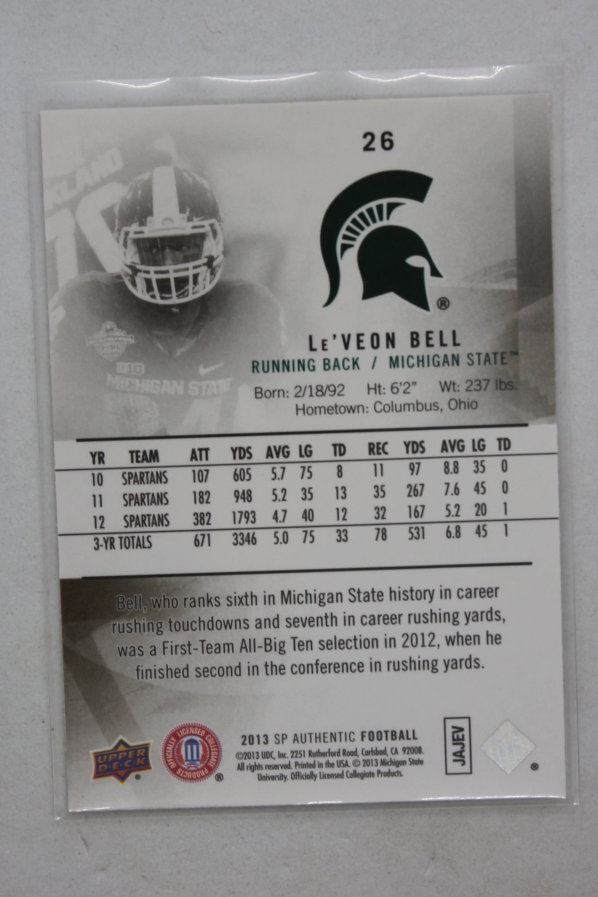 Le'Veon Bell 2013 SP Authentic Rookie Year Card - Pittsburgh Steelers