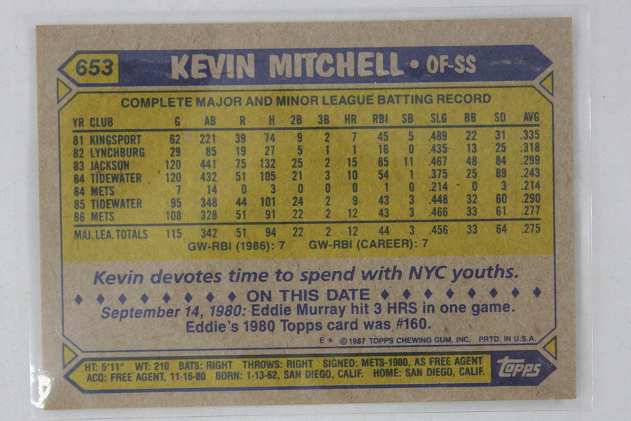 Kevin Mitchell 1987 Topps Rookie Card