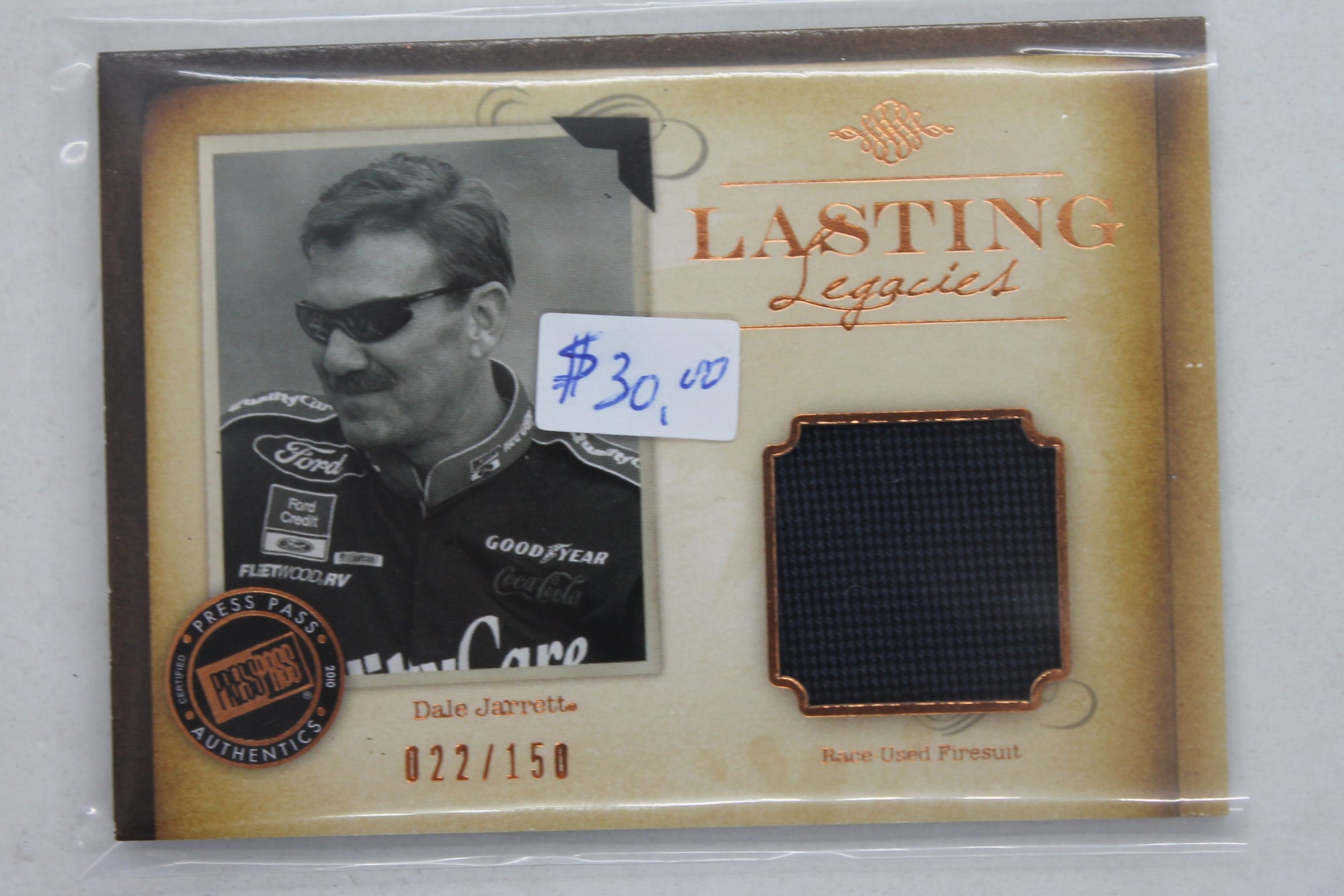Dale Jarrett 2010 Press Pass Legends Lasting Legacies Copper #LLDJ Race-Used Firesuit Card
