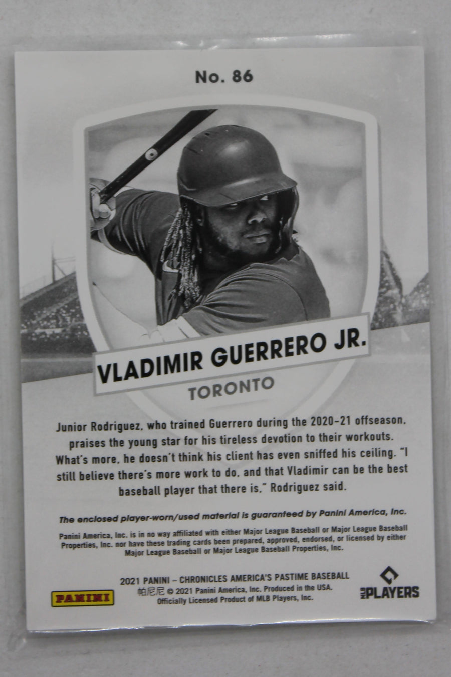 Vladimir Guerrero Jr. 2021 Panini Chronicles - America's Pastime Swatches Jersey Card