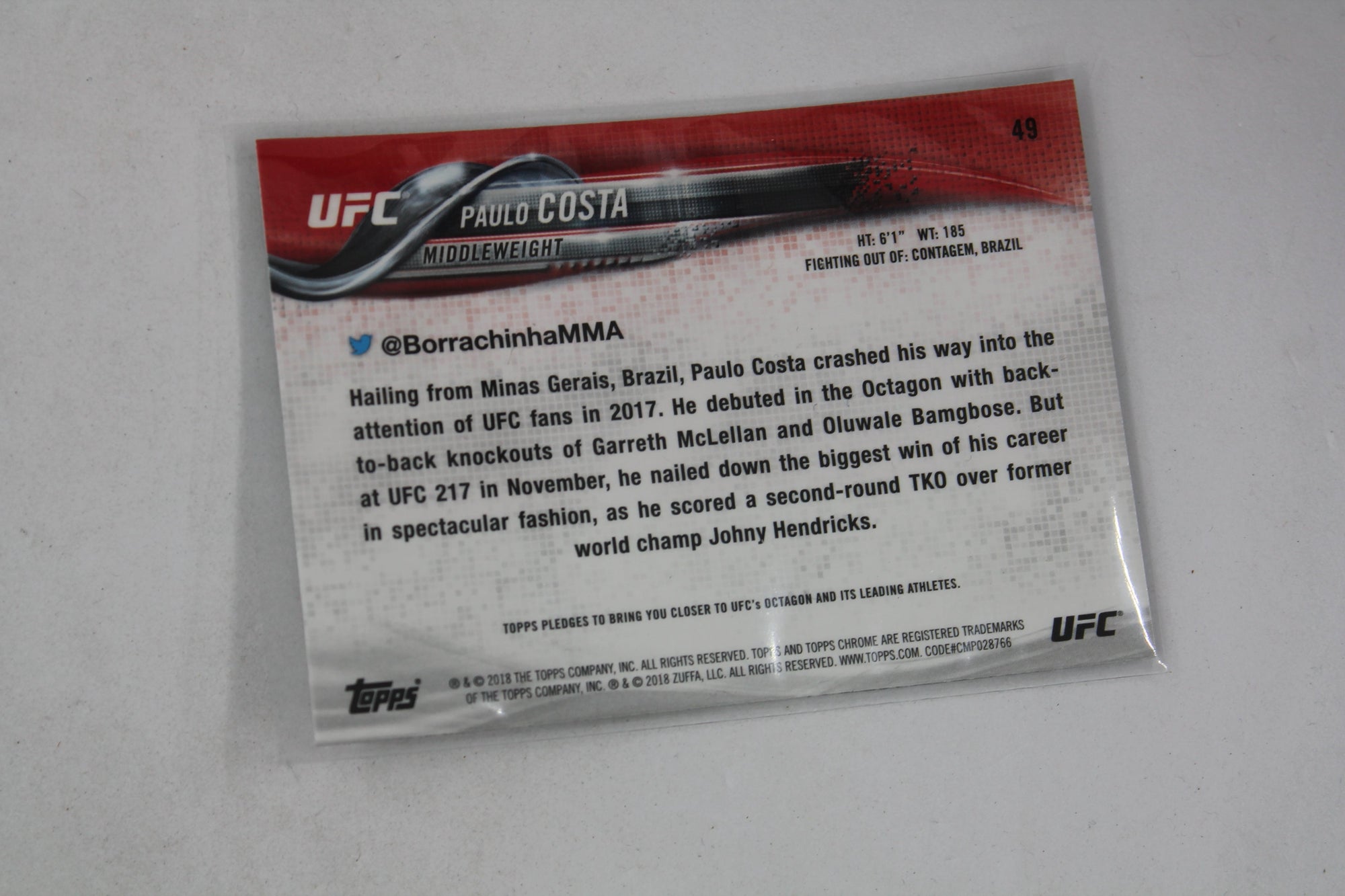 Paulo Costa 2018 Topps Chrome UFC - [Base] #49 - Rookie Card