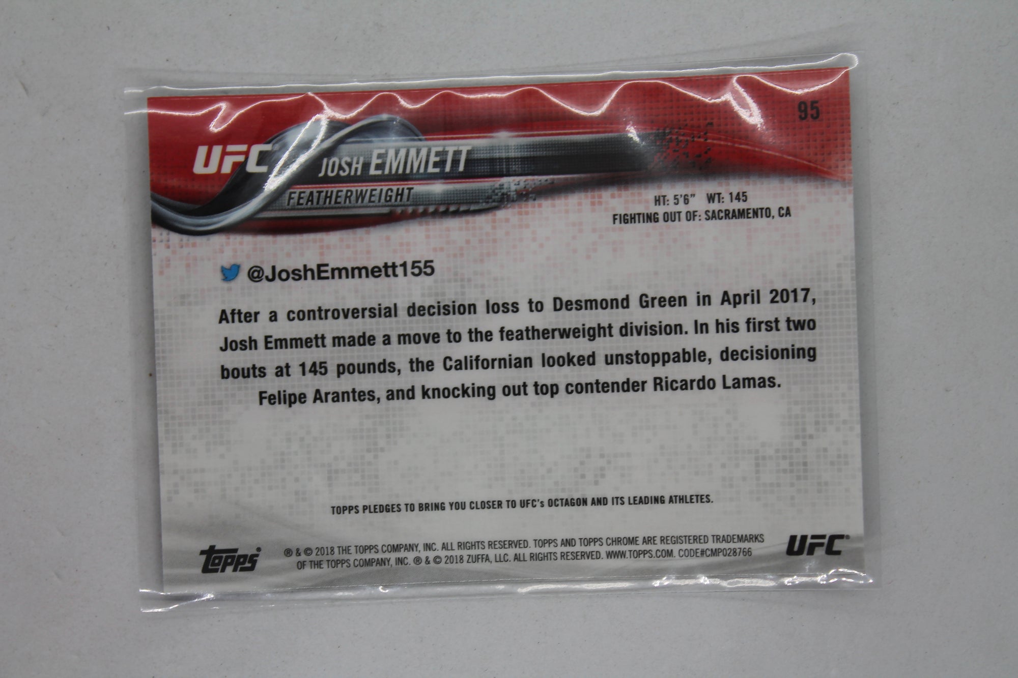 Josh Emmett 2018 Topps Chrome UFC - [Base] #95 - Rookie Card