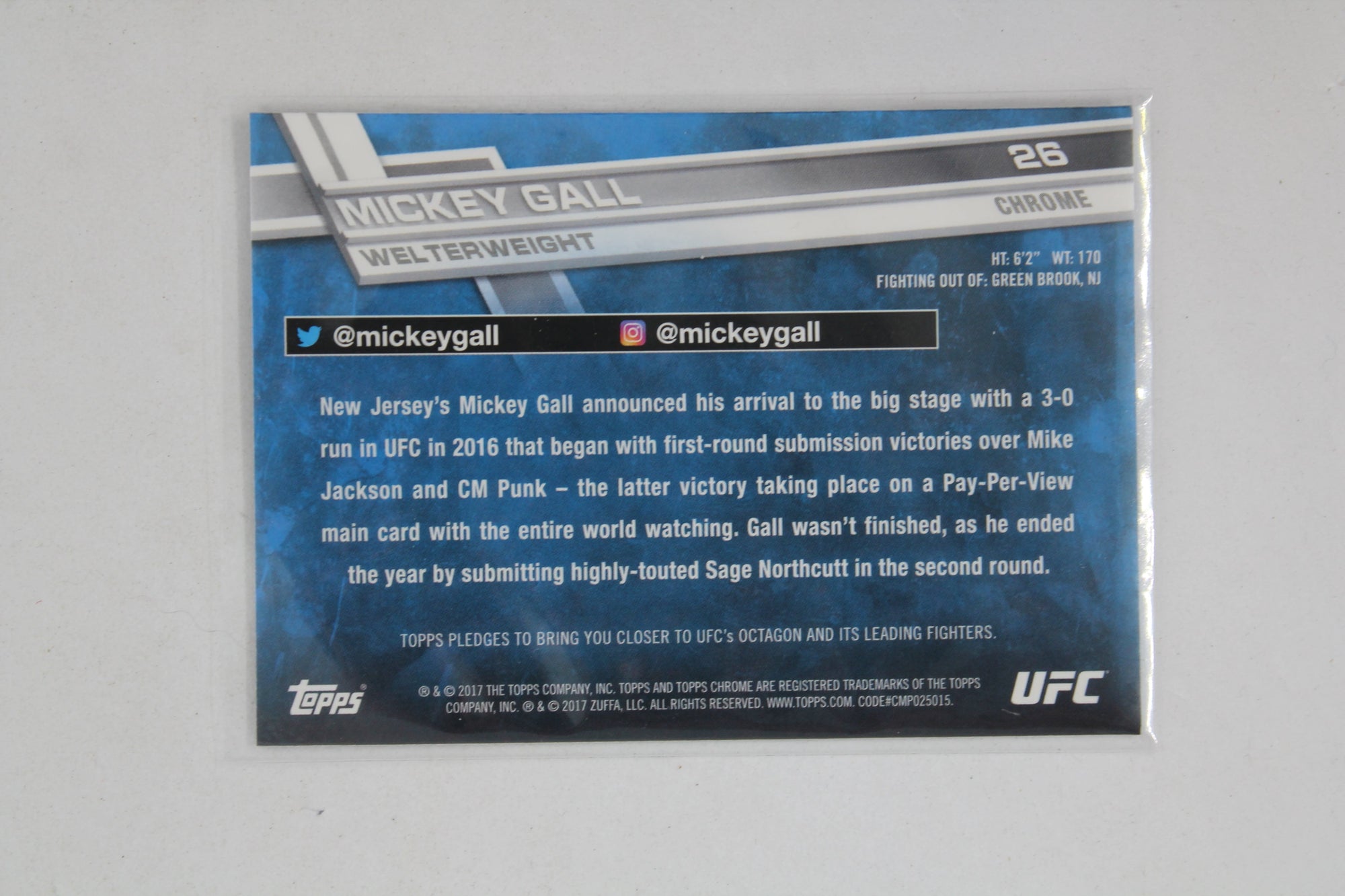 Mickey Gall 2017 Topps Chrome UFC - [Base] #26 - Rookie Card