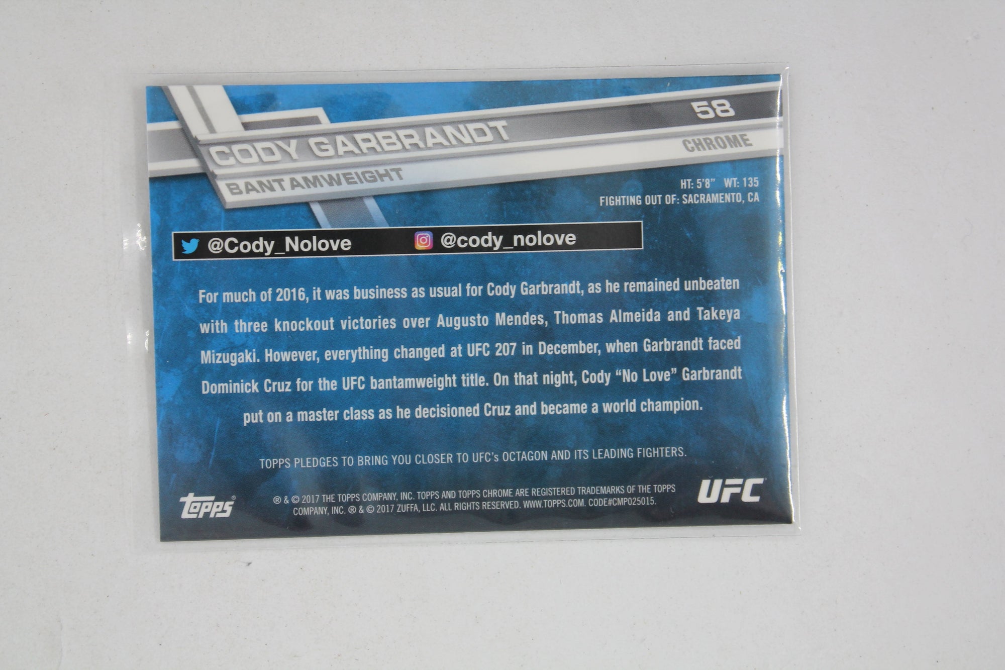 Cody Garbrandt 2017 Topps Chrome UFC - [Base] #58 - Rookie Card
