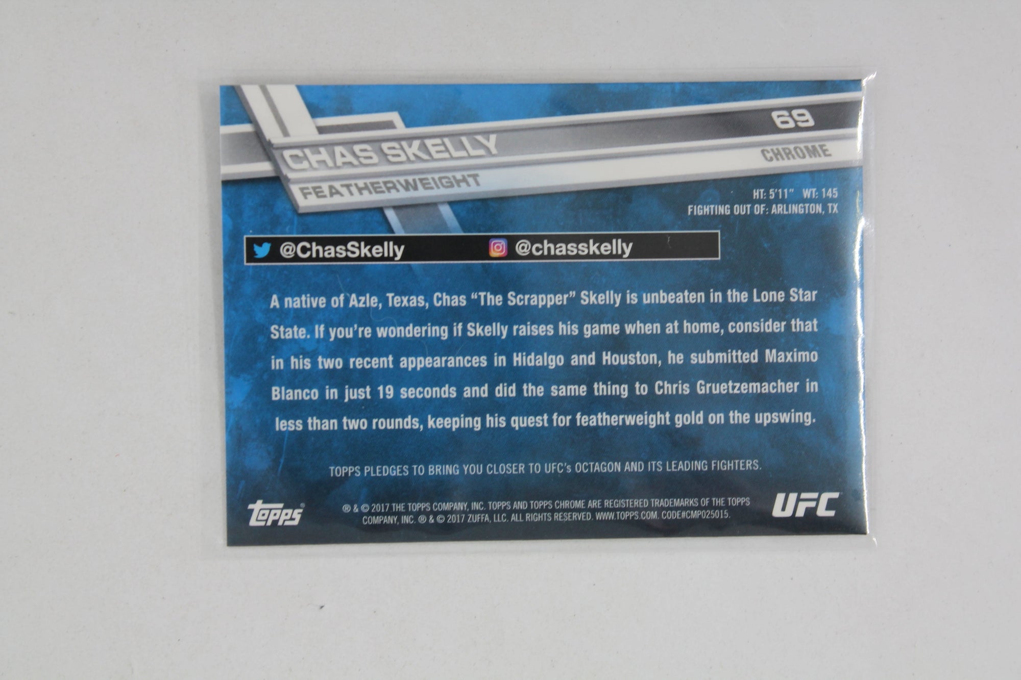 Chas Skelly 2017 Topps Chrome UFC - [Base] #69 - Rookie Card
