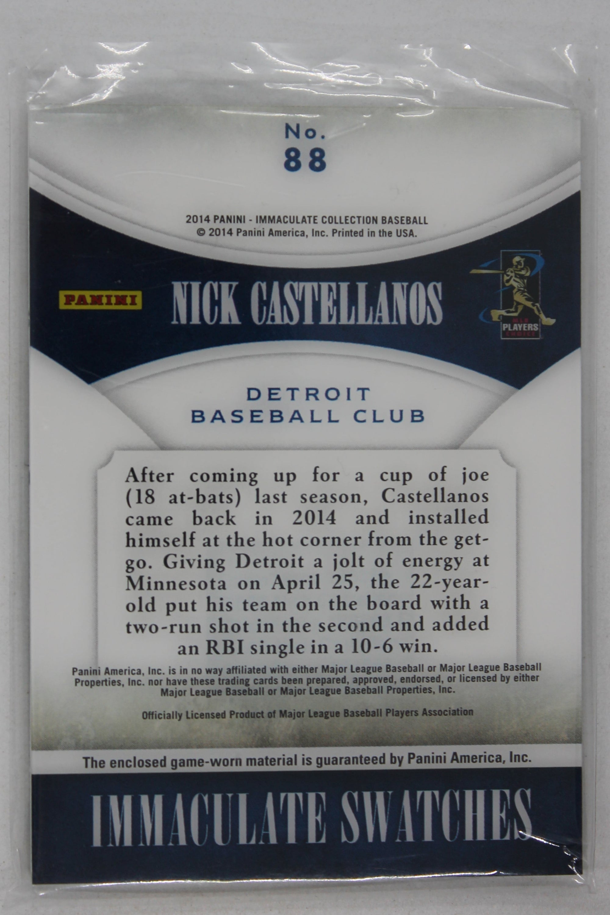 Nick Castellanos  2014 Panini Immaculate Collection - Immaculate Swatches - Prime #88 #40/49 Rookie Year