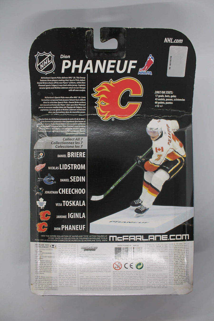 Dion Phaneuf NHL Series 20 McFarlane Figure - Calgary Flames - crease in cardboard