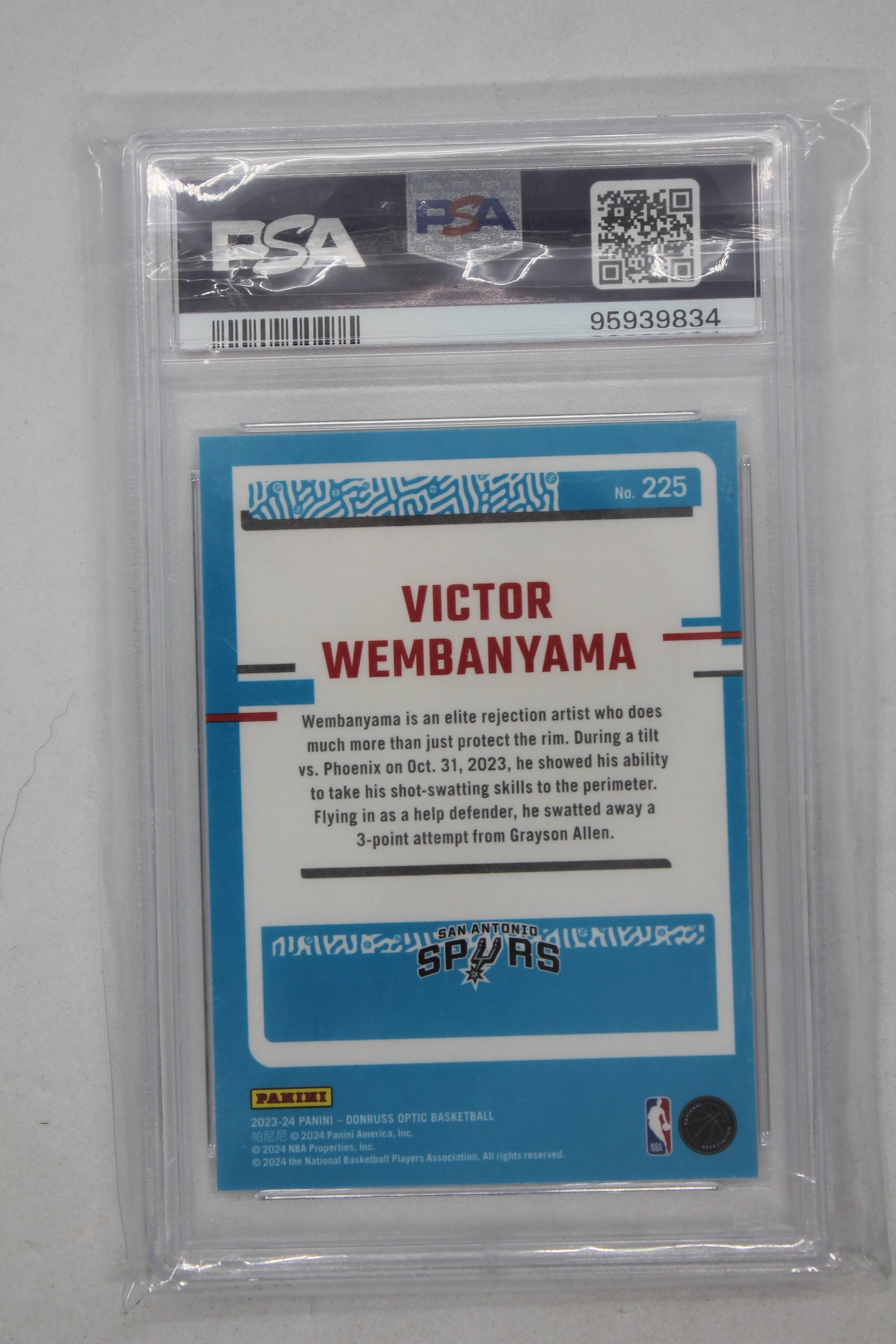 Victor Wembanyama 2023-24 Panini Donruss Optic Rated Rookie Rookie Card PSA MINT 9