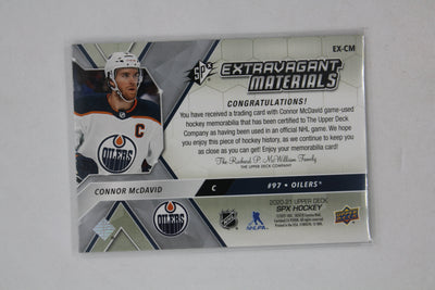 2020-21 UD SPX CONNOR McDAVID Extravagant Materials #EX-CM Jersey Card