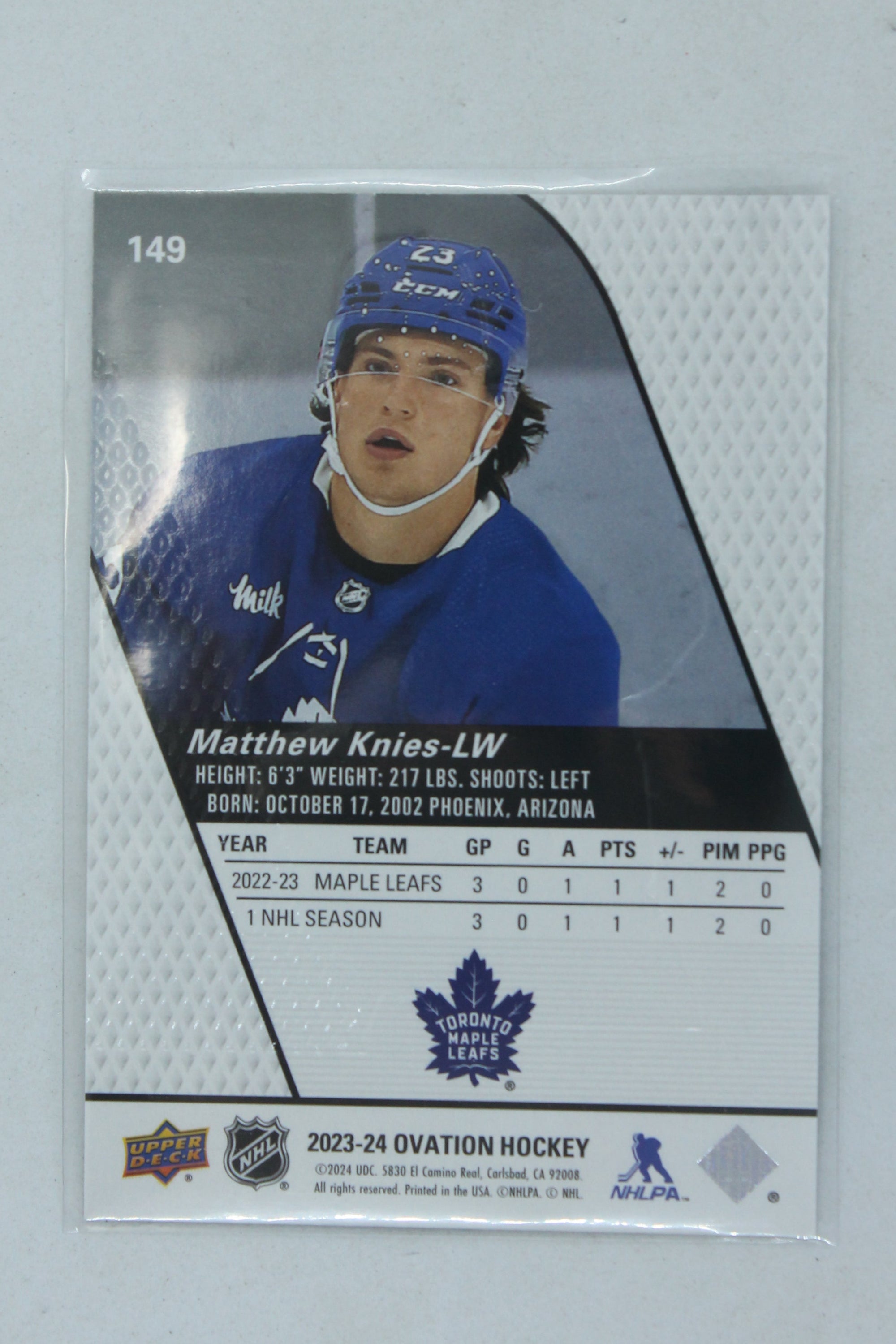 Matthew Knies 2023-24 Upper Deck Ovation Rookies Rookie Card