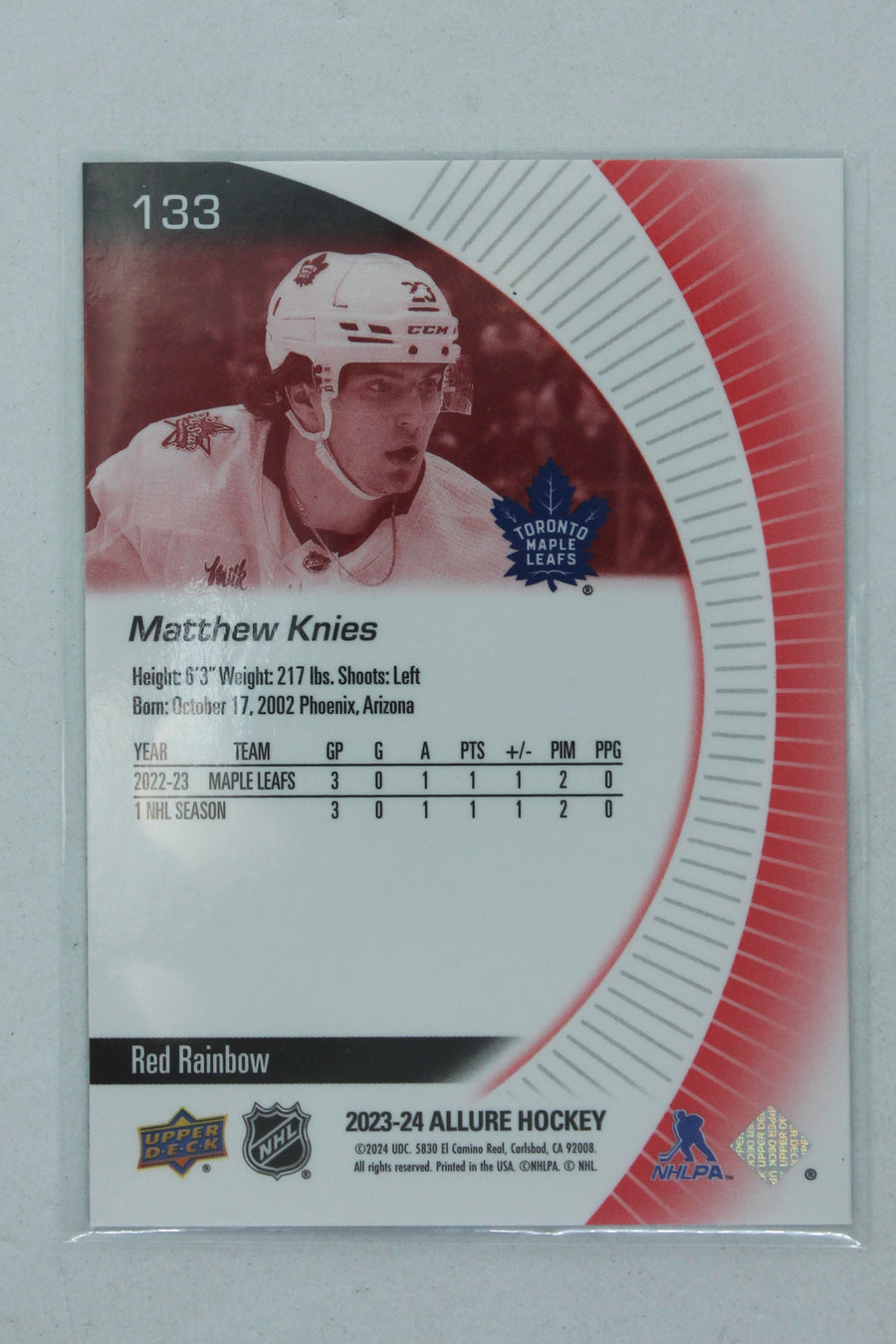 Matthew Knies 2023-24 Upper Deck Allure Red Rainbow Rookies Rookie Card