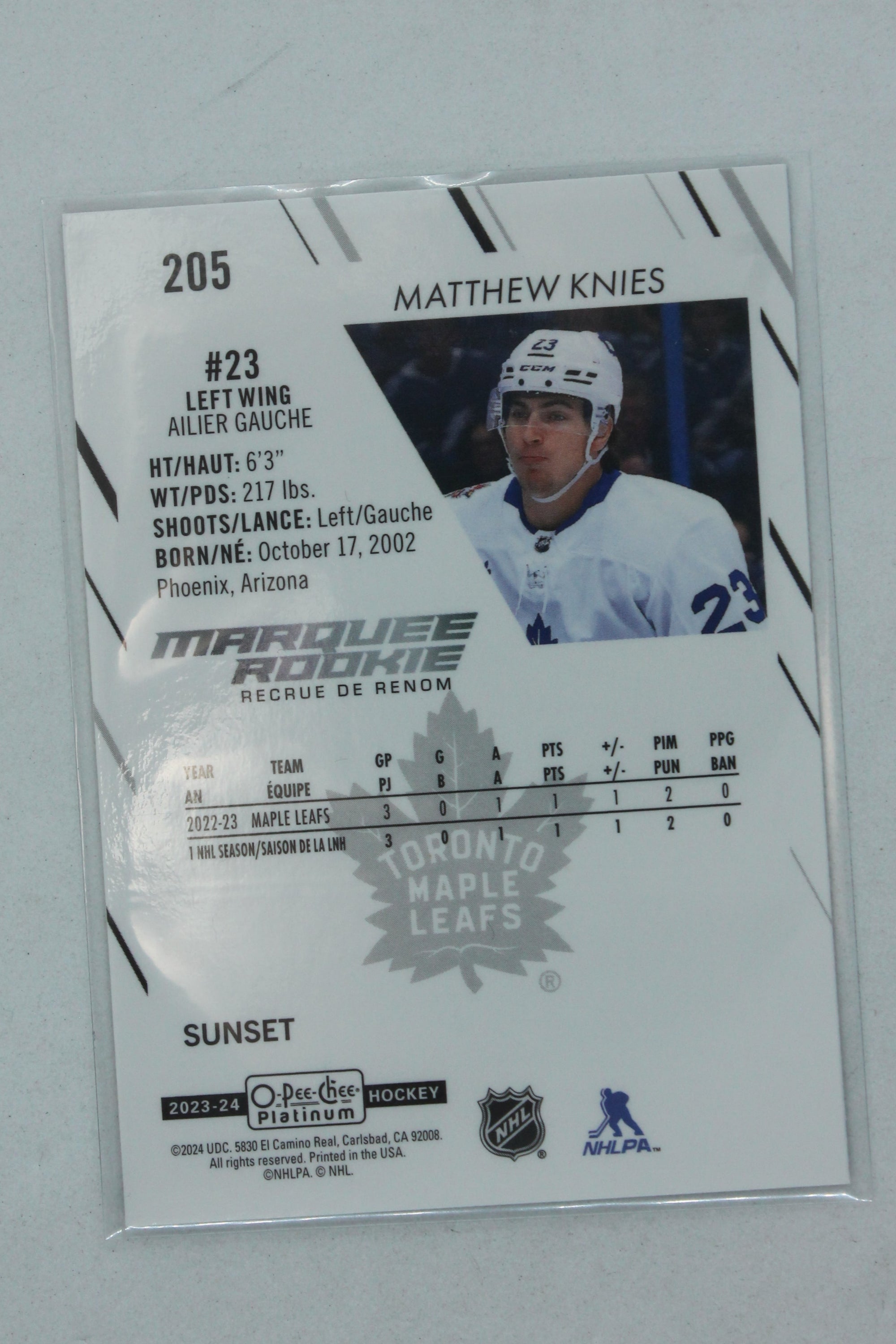Matthew Knies 2023-24 O-Pee-Chee Platinum Sunset Marquee Rookies Rookie Card