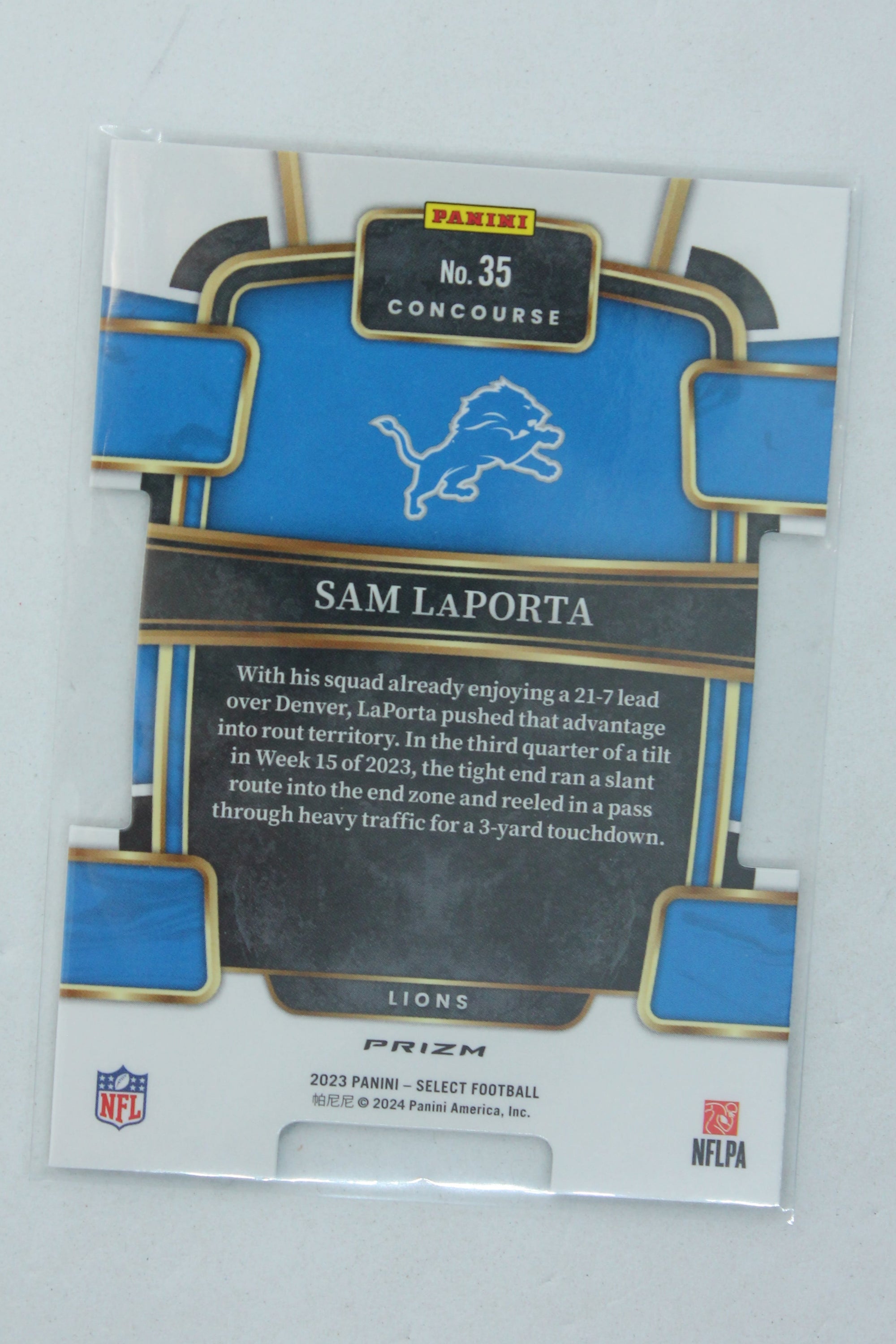 Sam LaPorta 2023 Panini Select Black & Green Prizm Die-Cut Rookie Card