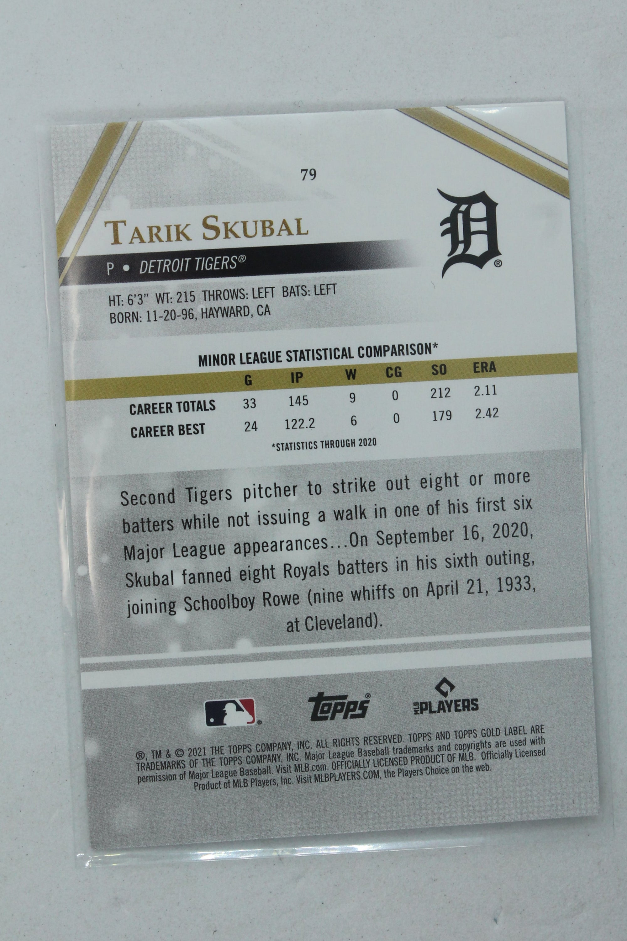 Tarik Skubal 2021 Topps Gold Label Rookie Card