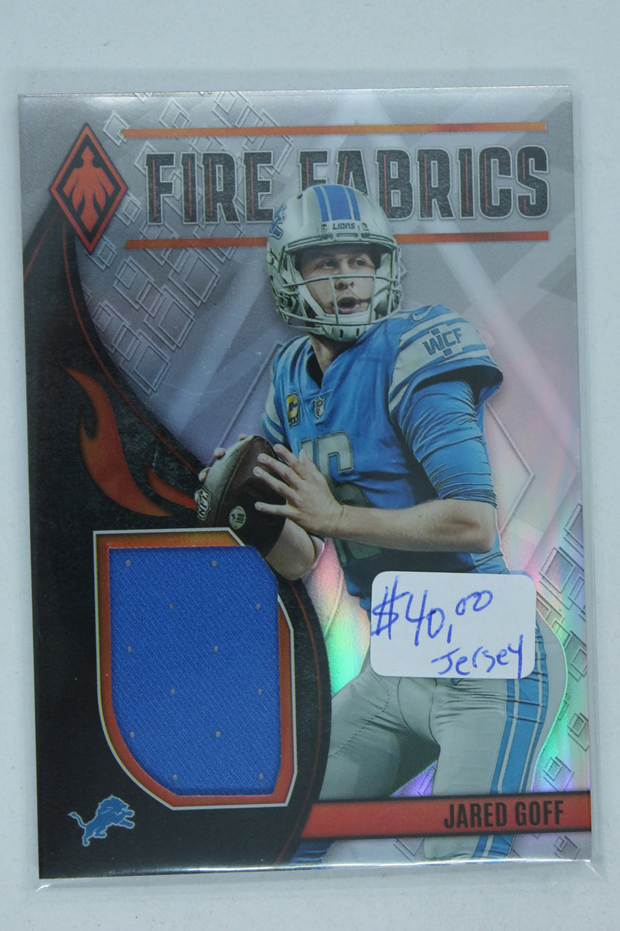 Jared Goff 2023 Panini Phoenix - Fire Fabrics - #FIRE 4 Card #104/150