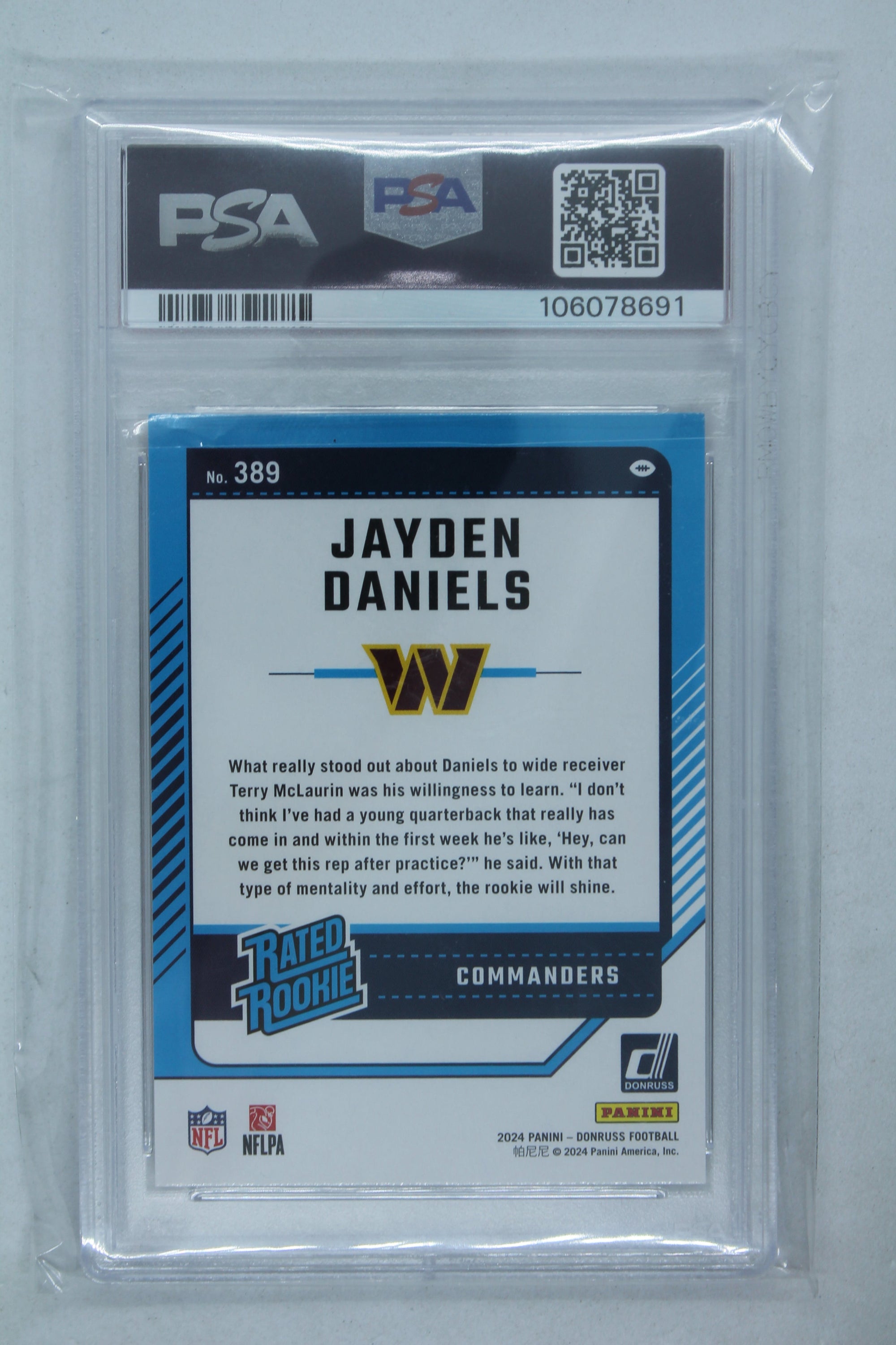 Jayden Daniels 2024 Donruss Rated Rookie Rookie Card - PSA Mint 9