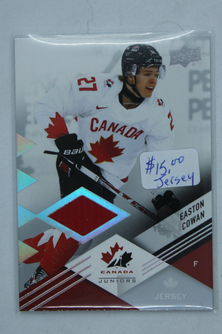Easton Cowan 2024 Upper Deck Team Canada Juniors PRC (Red) Jersey Card