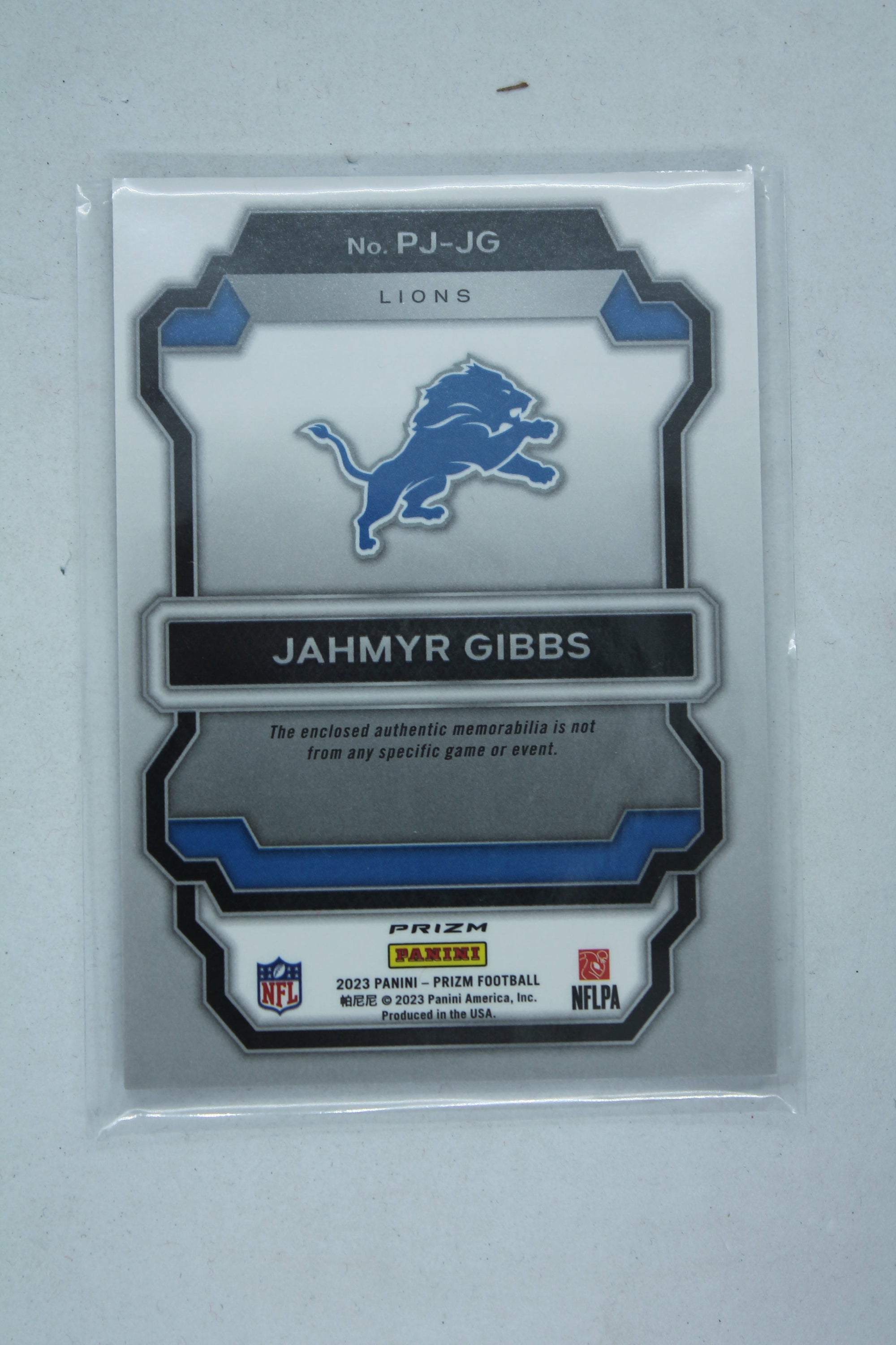 Jahmyr Gibbs 2023 Panini Prizm - Premier Jerseys Rookie Year Card