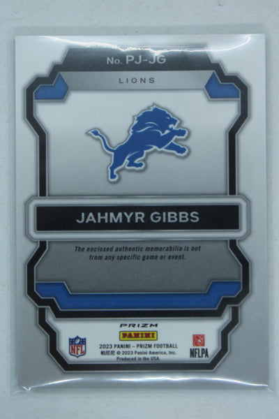 Jahmyr Gibbs 2023 Panini Prizm - Premier Jerseys - Neon Green Pulsar Prizm Rookie Year Card