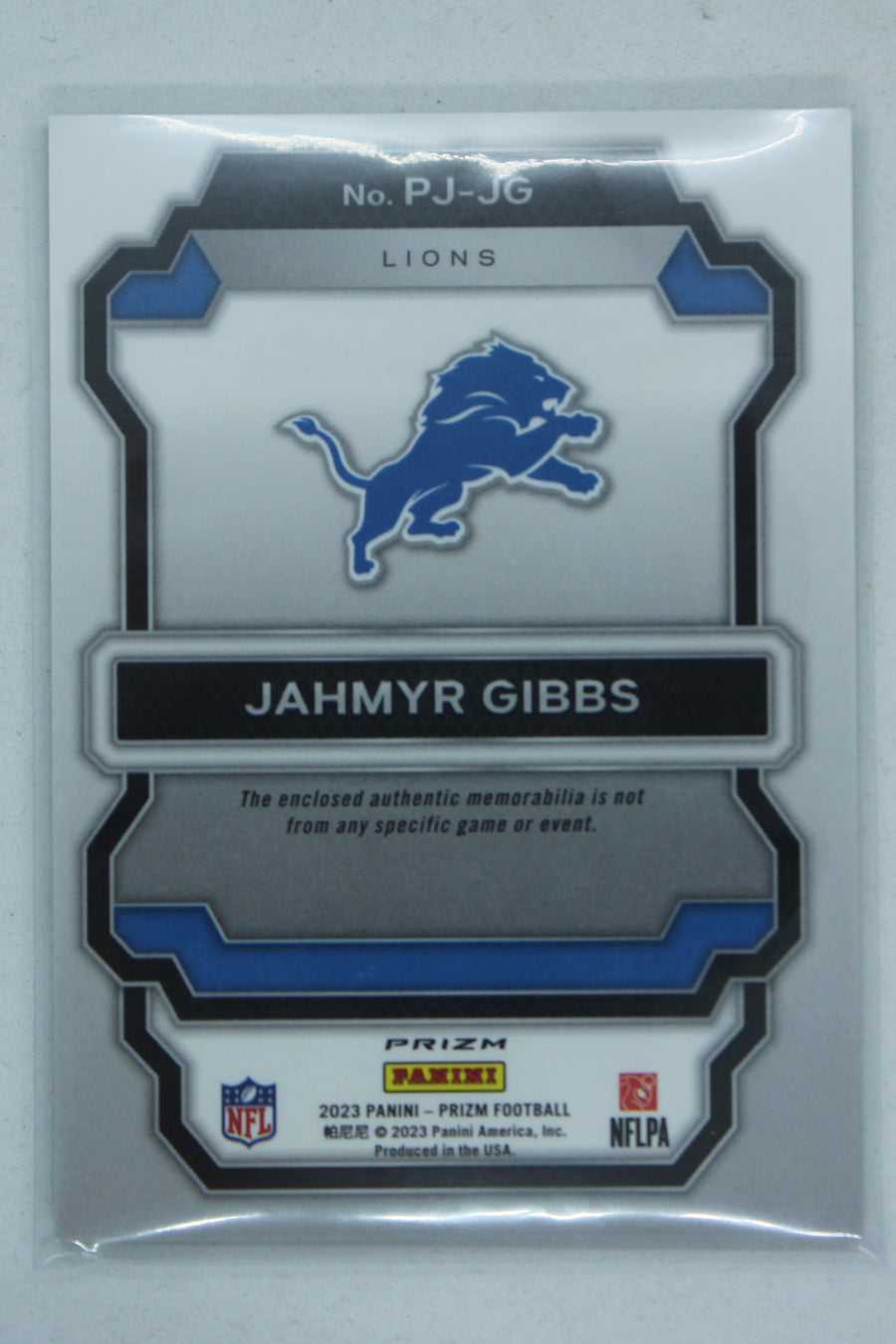 Jahmyr Gibbs 2023 Panini Prizm - Premier Jerseys - Neon Green Pulsar Prizm Rookie Year Card