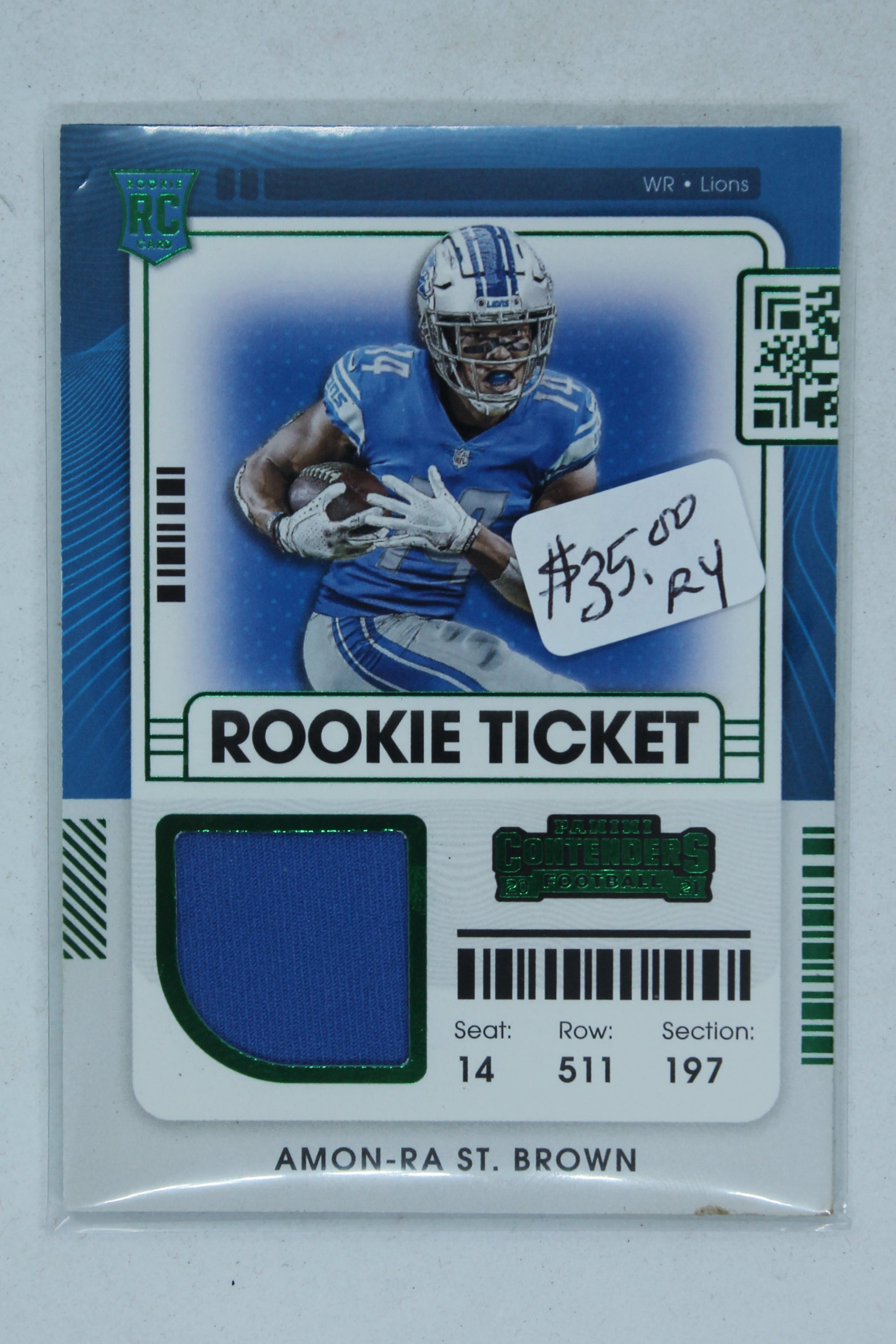 Amon-Ra St. Brown 2021 Panini Contenders - Rookie Ticket Swatches - Rookie Year